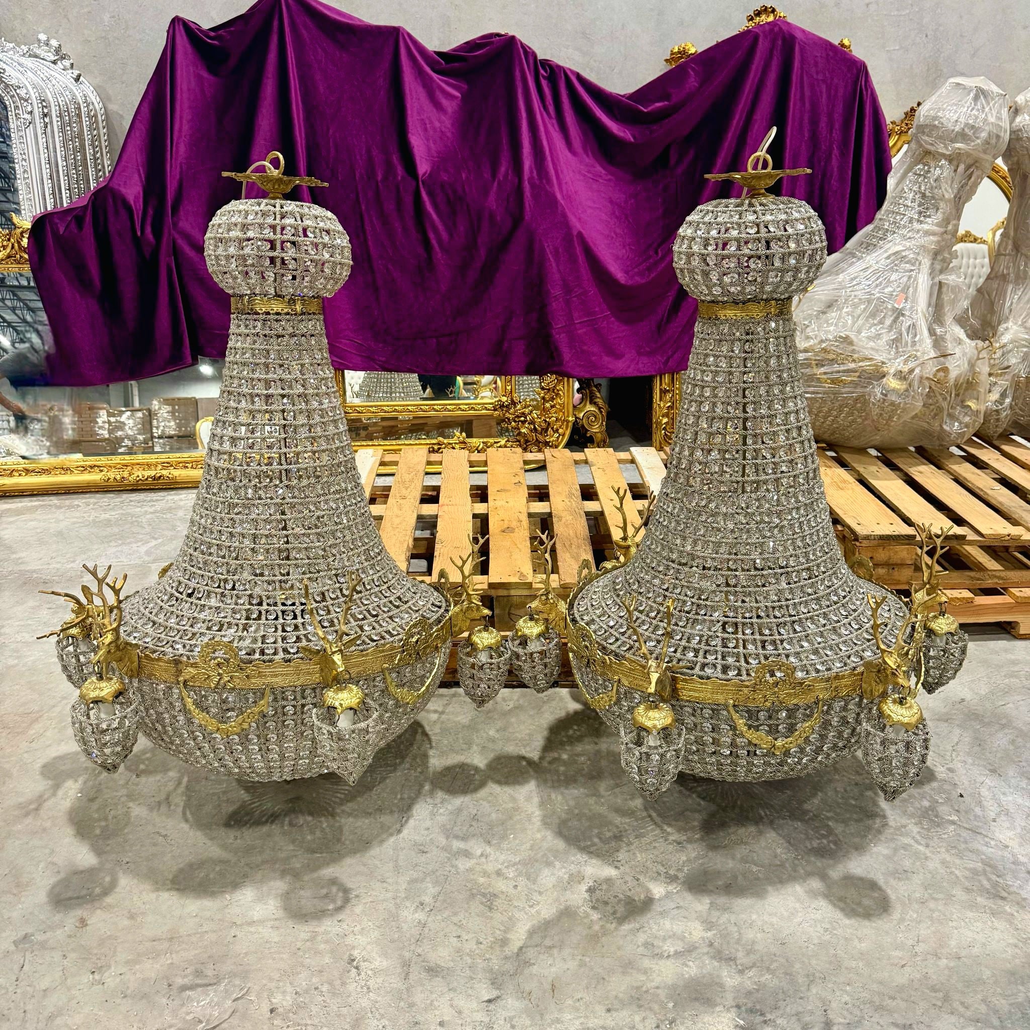 French Style Stag Chandeliers - Set of 2