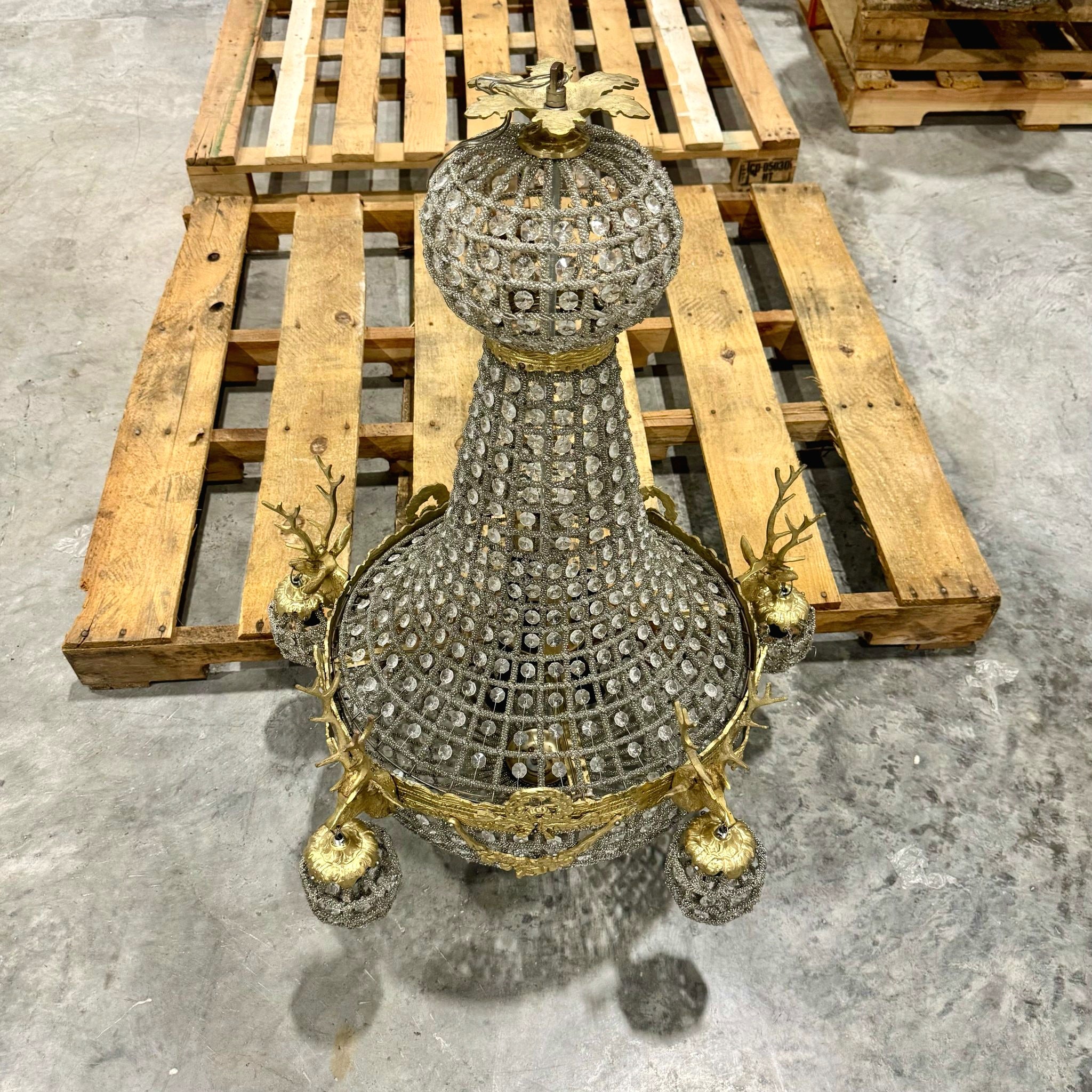 French Style Deer Stag Chandelier 36"H Gold Crystal 11 Light Bulbs Ceiling Light