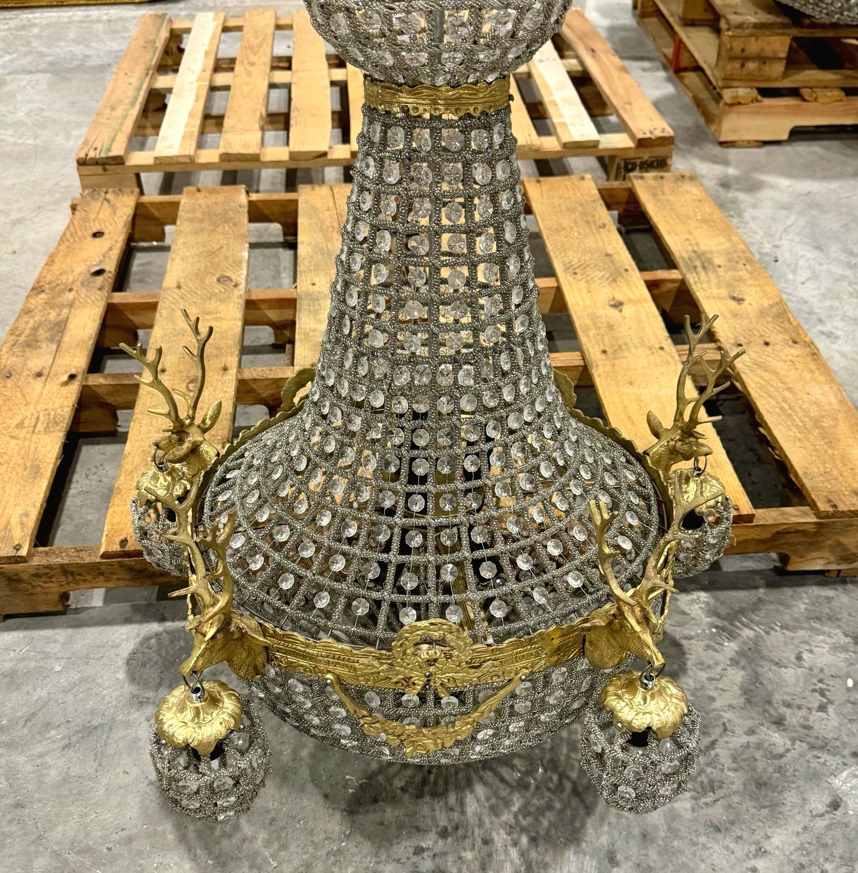 French Style Deer Stag Chandelier 36"H Gold Crystal 11 Light Bulbs Ceiling Light