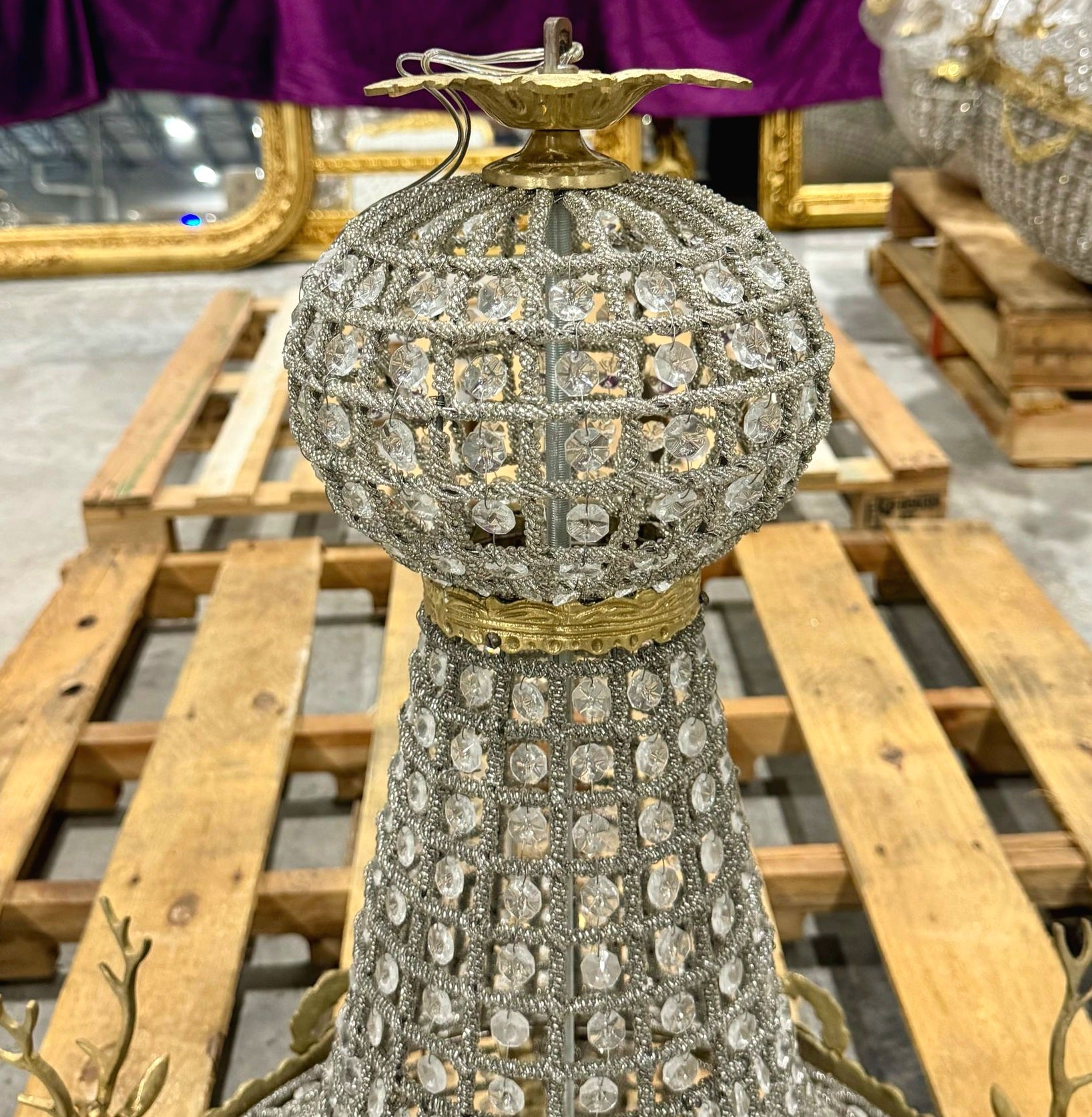 French Style Deer Stag Chandelier 36"H Gold Crystal 11 Light Bulbs Ceiling Light