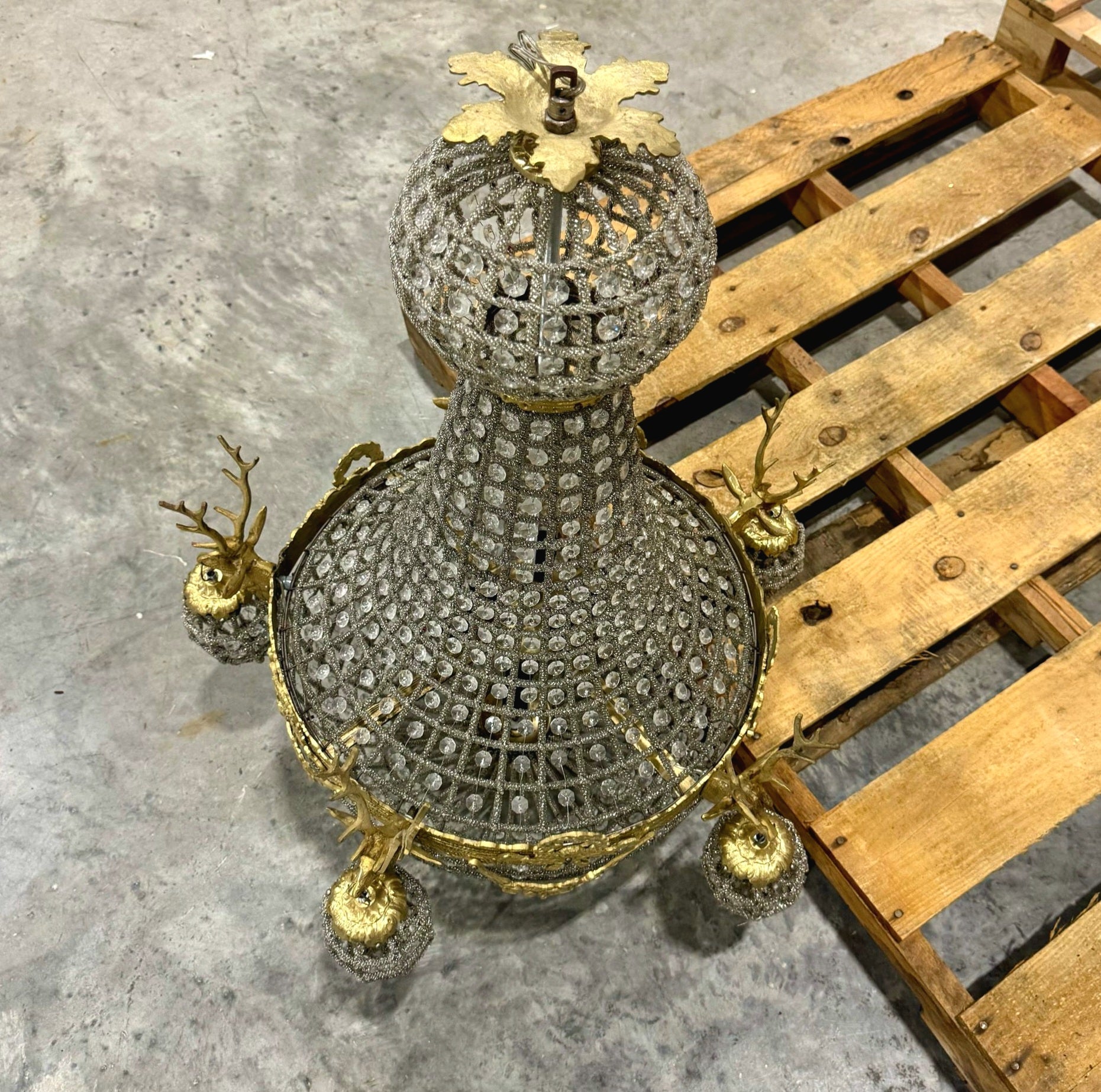 French Style Deer Stag Chandelier 36"H Gold Crystal 11 Light Bulbs Ceiling Light