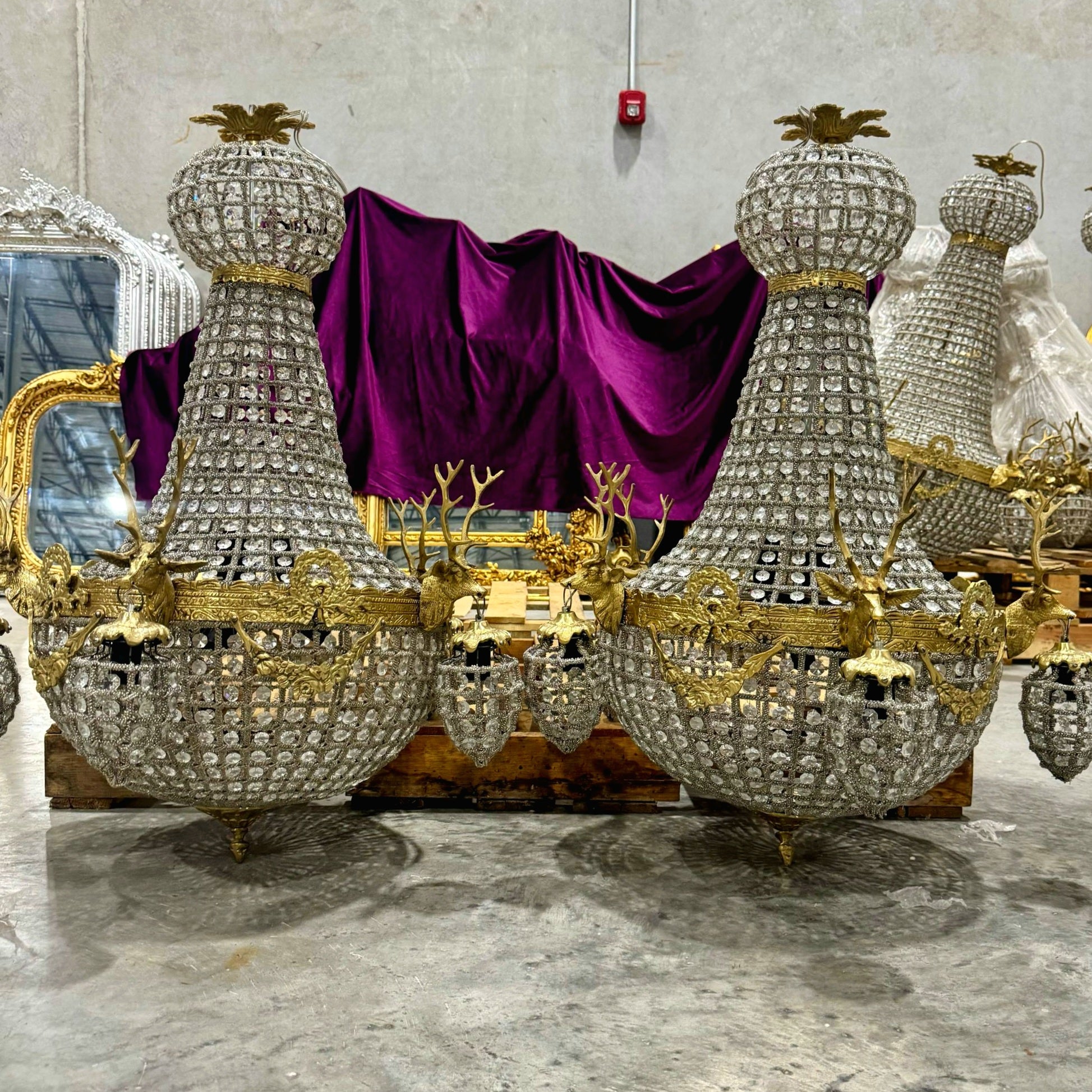 Deer Stag Chandelier 36"H *Set of 2* Gold Crystal 11 Light Bulbs French Style
