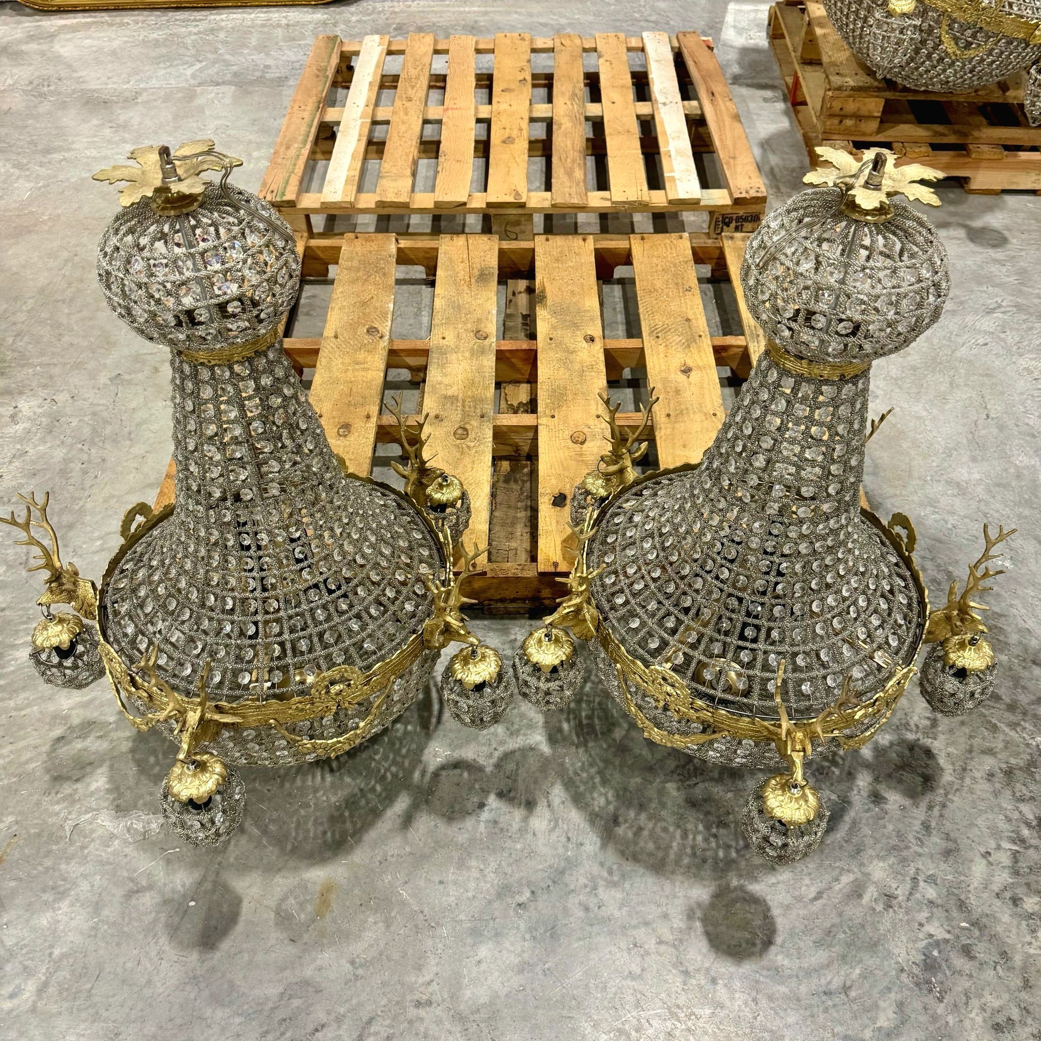 Deer Stag Chandelier 36"H *Set of 2* Gold Crystal 11 Light Bulbs French Style