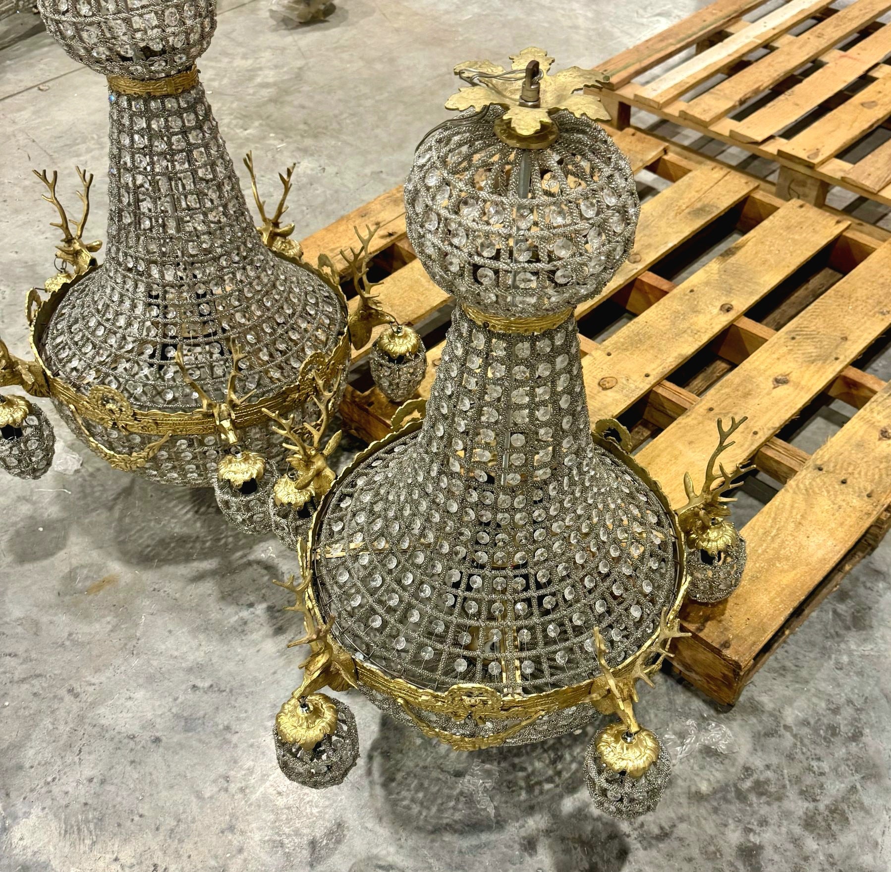 Deer Stag Chandelier 36"H *Set of 2* Gold Crystal 11 Light Bulbs French Style
