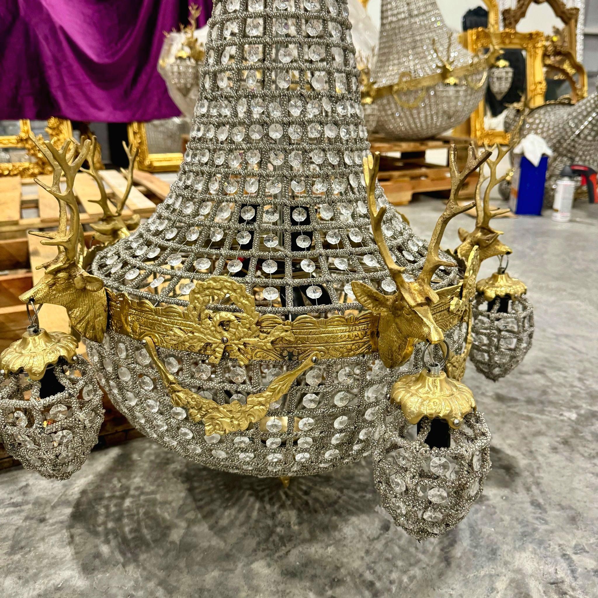 Deer Stag Chandelier 36"H *Set of 2* Gold Crystal 11 Light Bulbs French Style