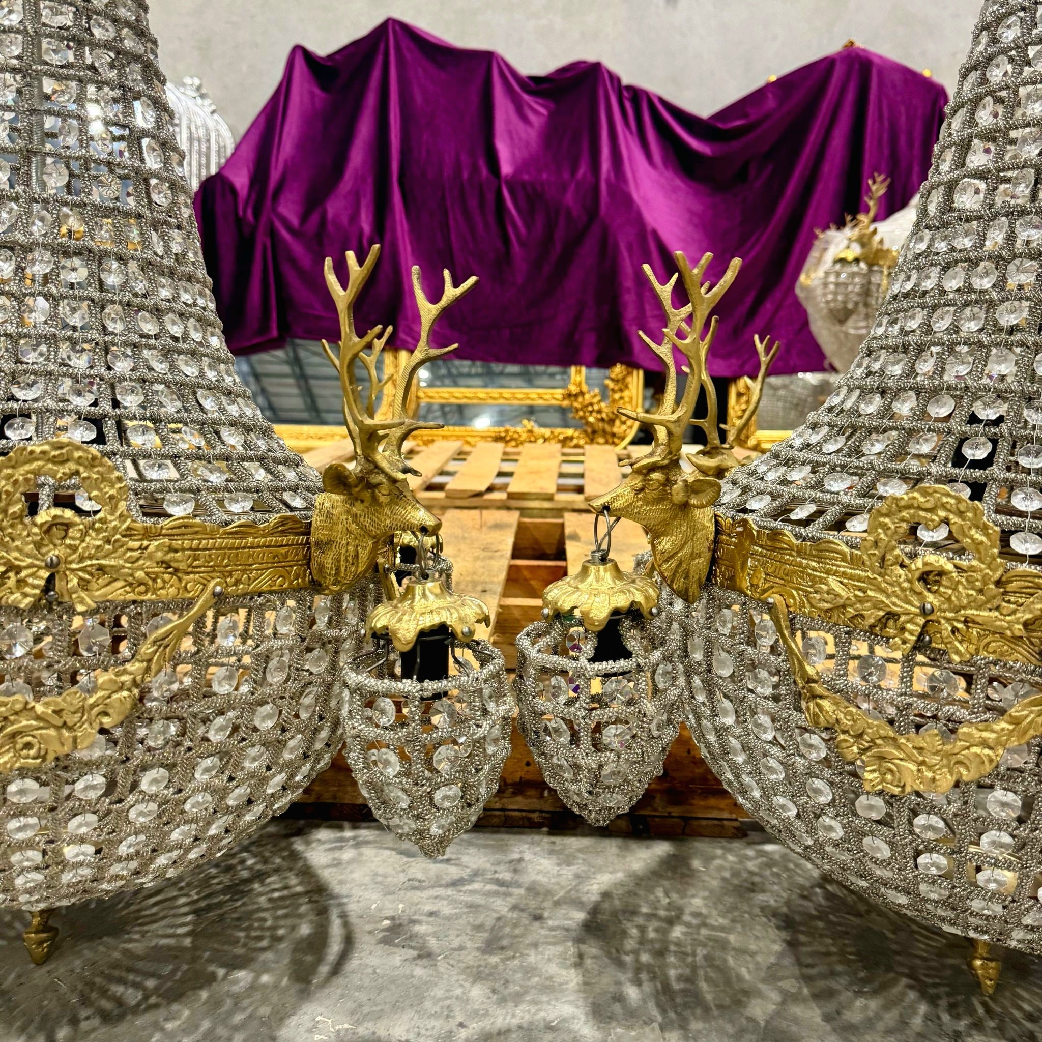 Deer Stag Chandelier 36"H *Set of 2* Gold Crystal 11 Light Bulbs French Style