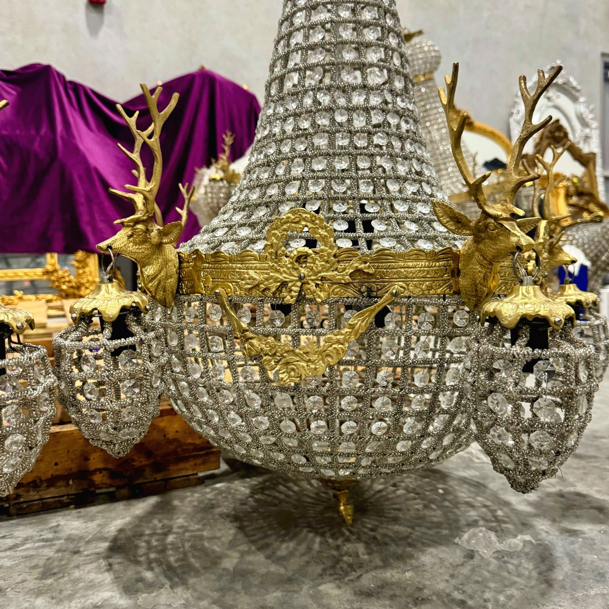 Deer Stag Chandelier 36"H *Set of 2* Gold Crystal 11 Light Bulbs French Style