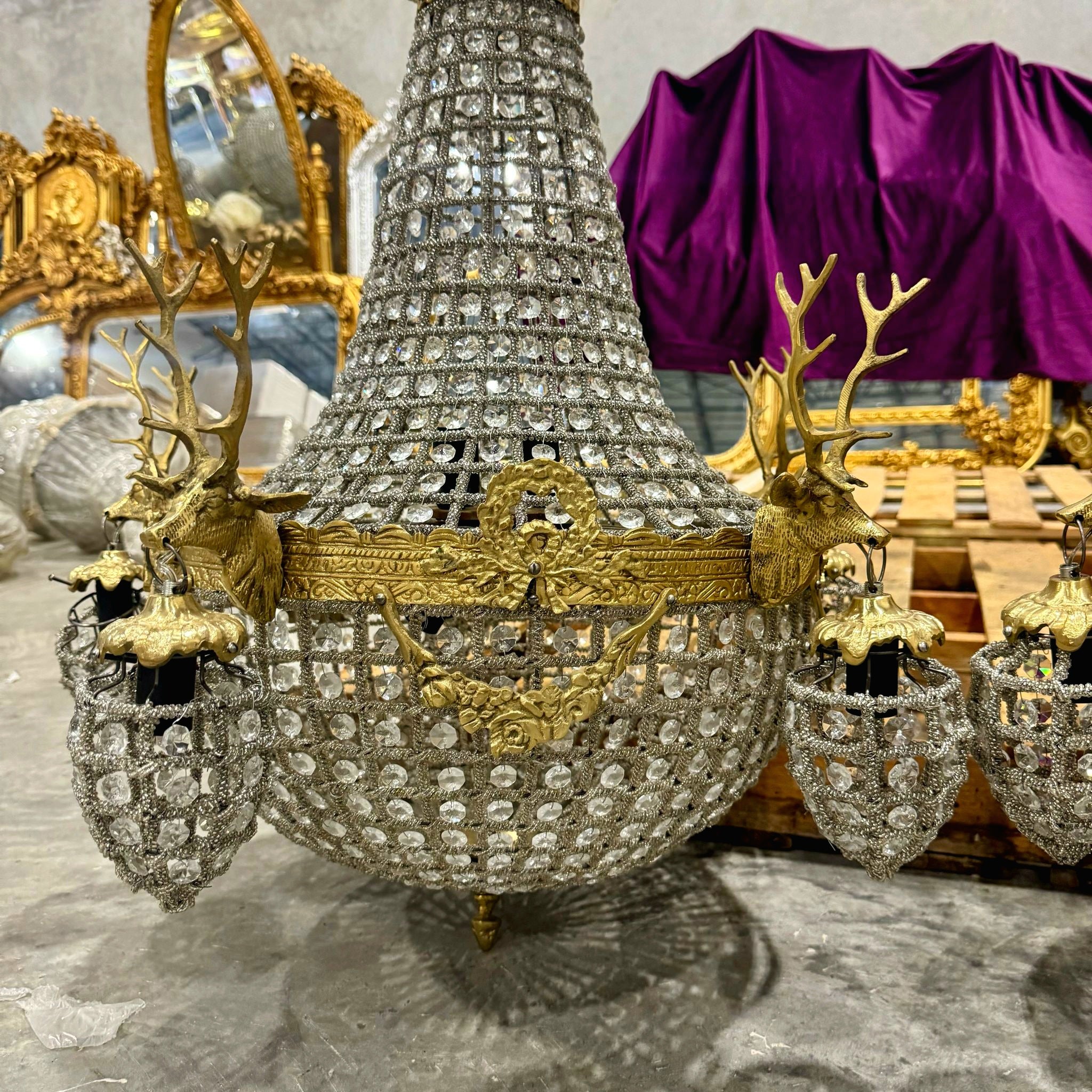 Deer Stag Chandelier 36"H *Set of 2* Gold Crystal 11 Light Bulbs French Style