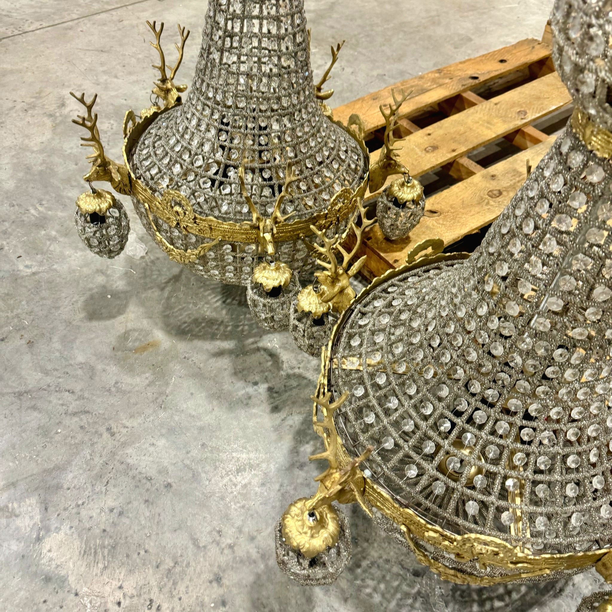 Deer Stag Chandelier 36"H *Set of 2* Gold Crystal 11 Light Bulbs French Style