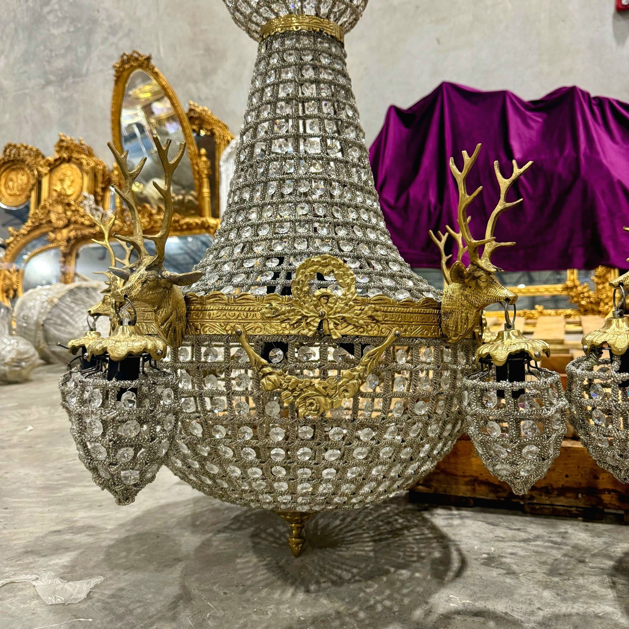 Deer Stag Chandelier 36"H *Set of 2* Gold Crystal 11 Light Bulbs French Style
