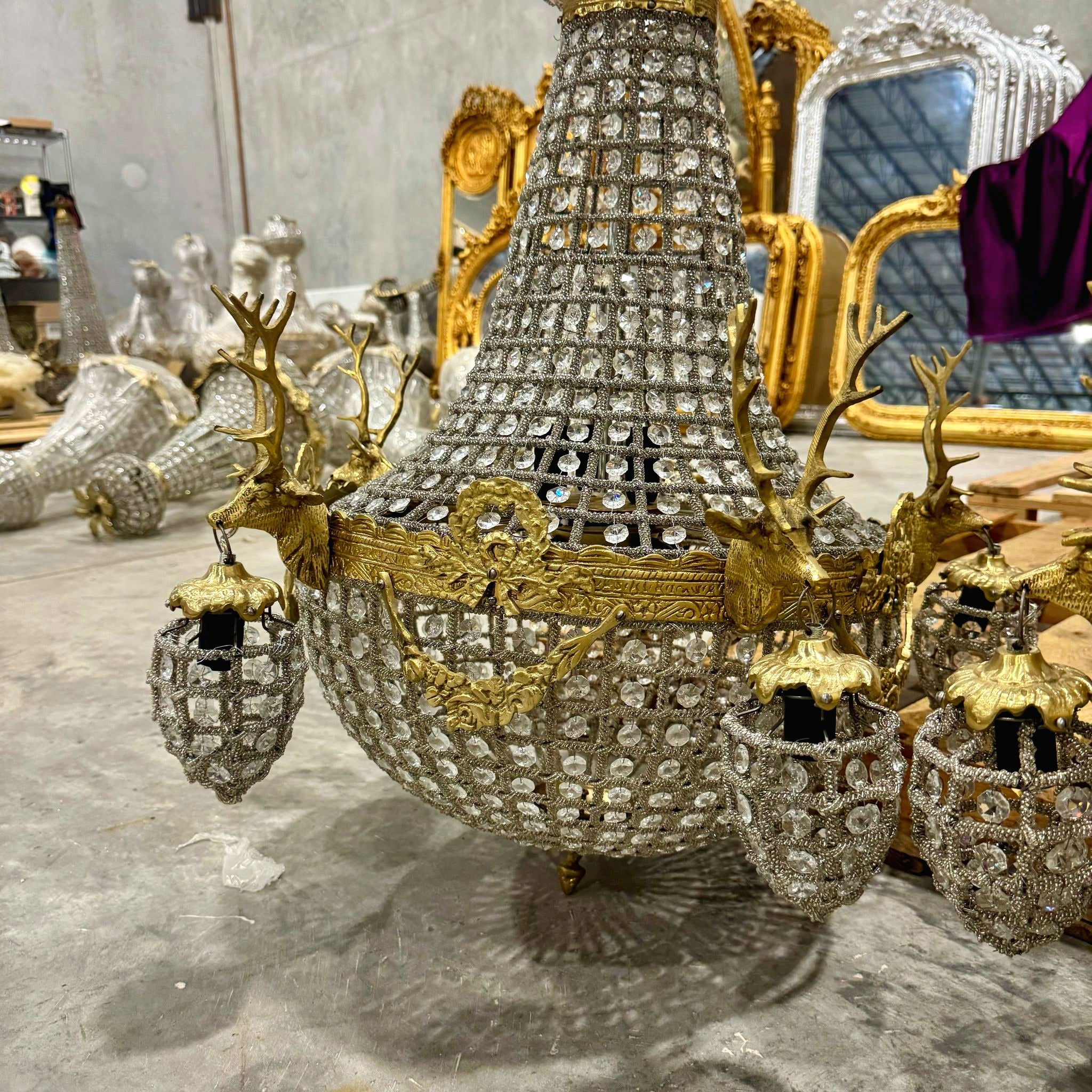 Deer Stag Chandelier 36"H *Set of 2* Gold Crystal 11 Light Bulbs French Style