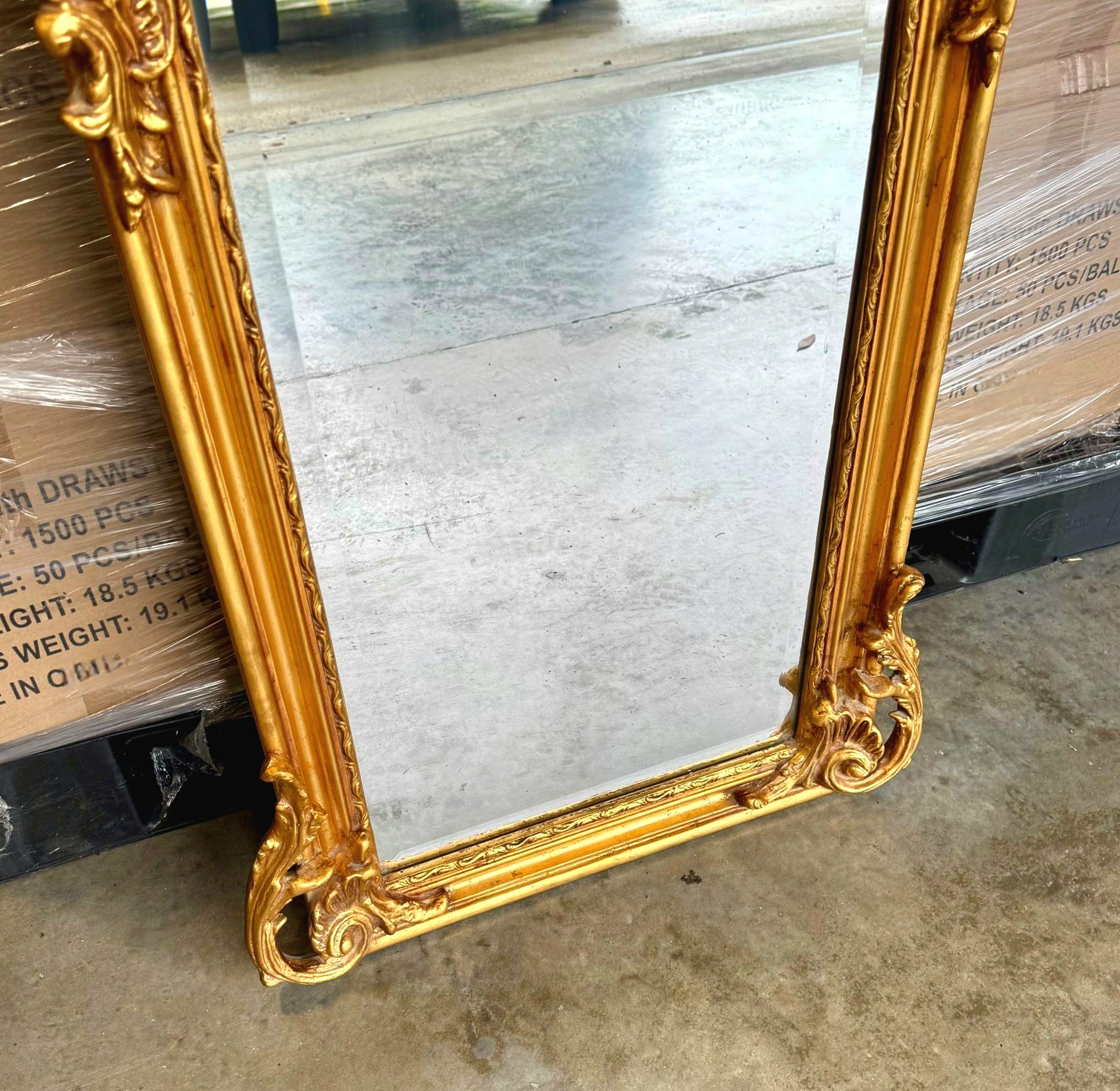 French Baroque Style Gold Woman Floor Mirror Bronze Details