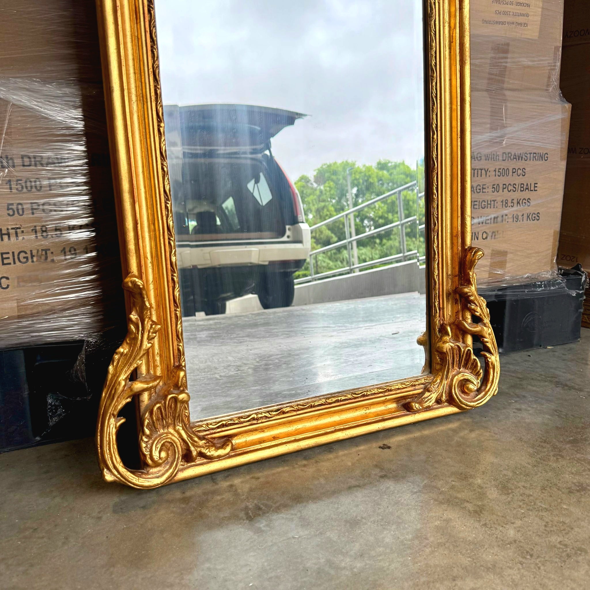 French Baroque Style Gold Woman Floor Mirror Bronze Details