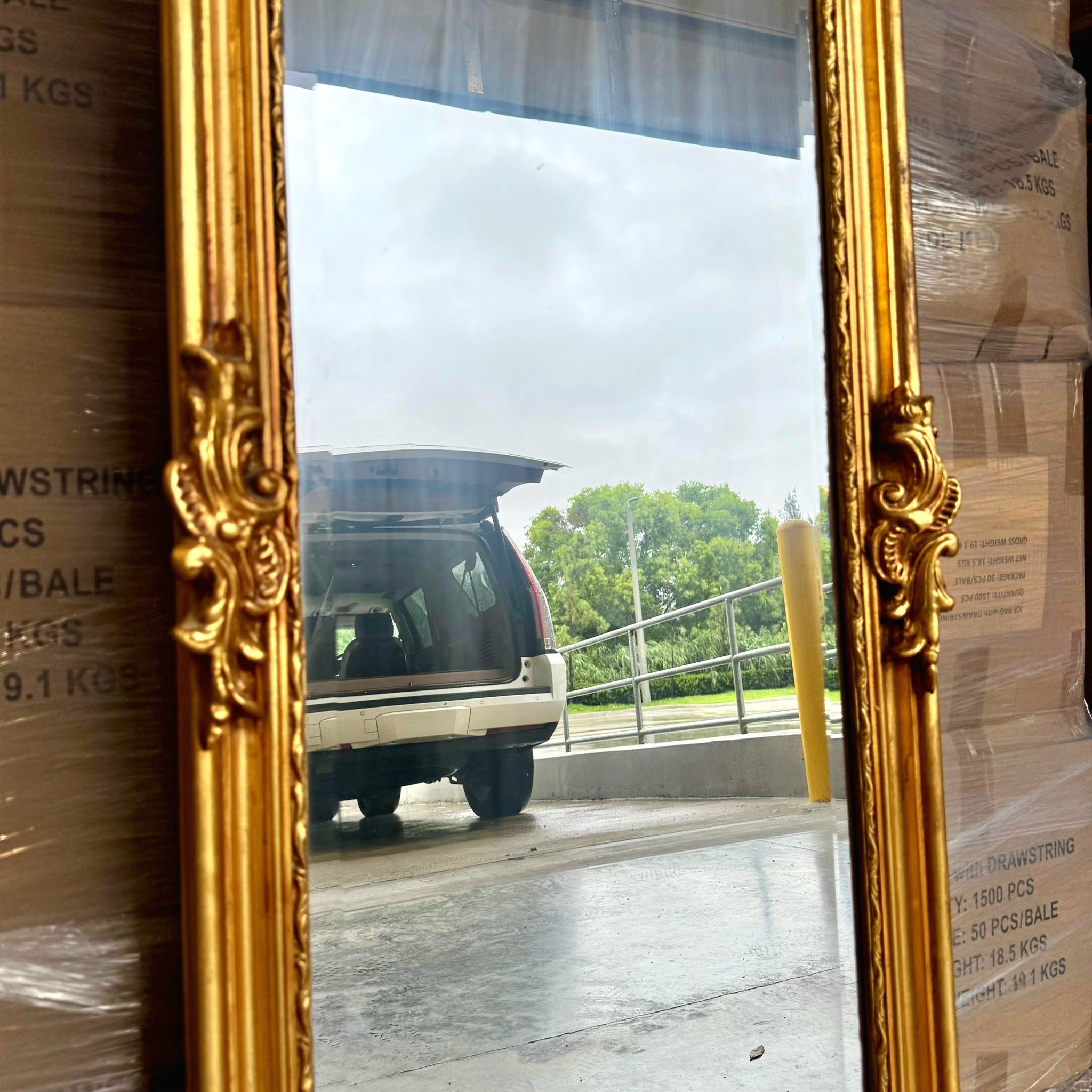 French Baroque Style Gold Woman Floor Mirror Bronze Details