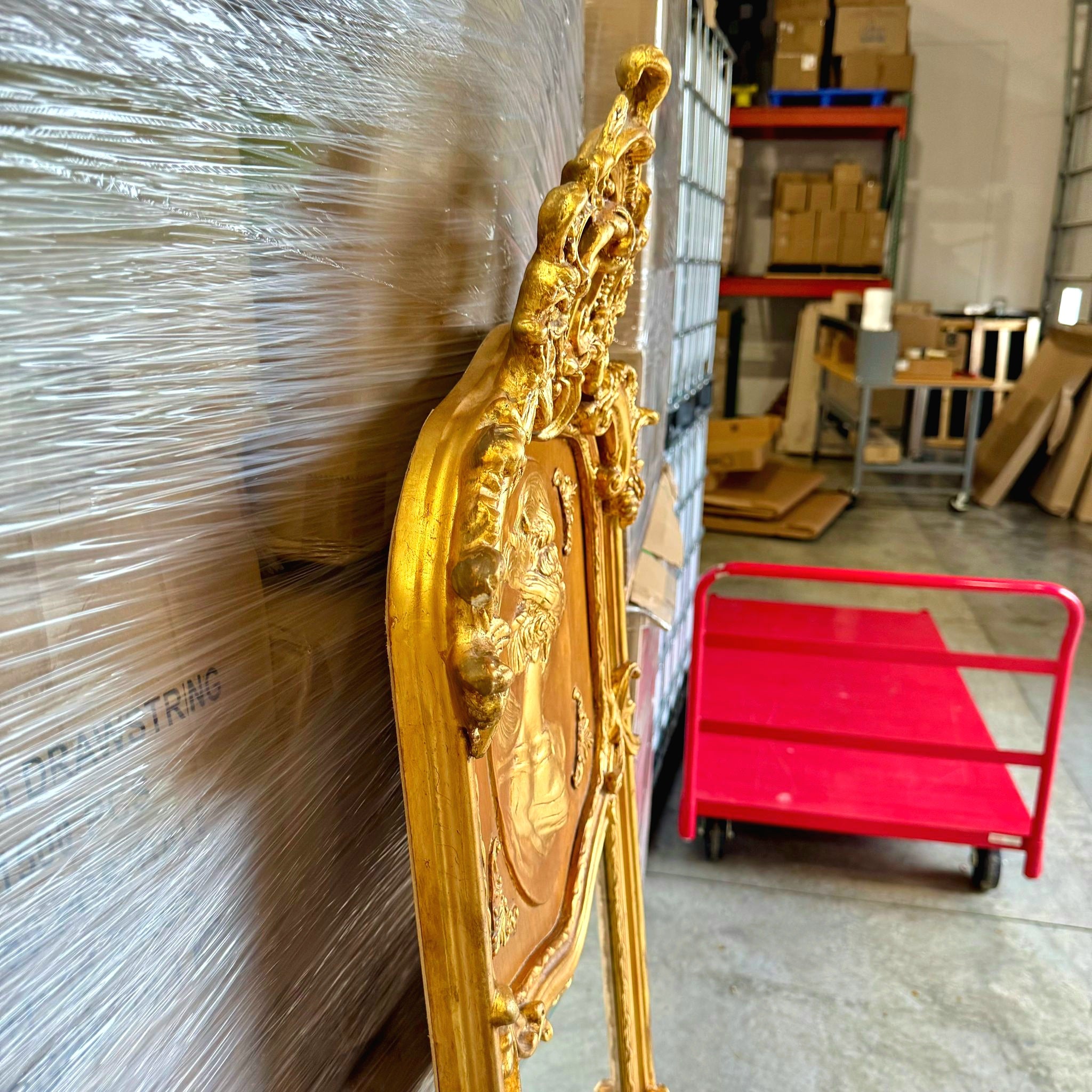 French Baroque Style Gold Woman Floor Mirror Bronze Details