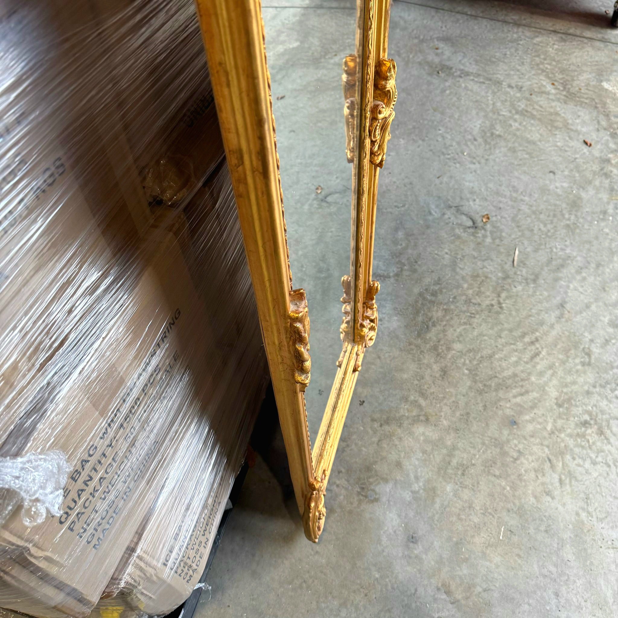 French Baroque Style Gold Woman Floor Mirror Bronze Details