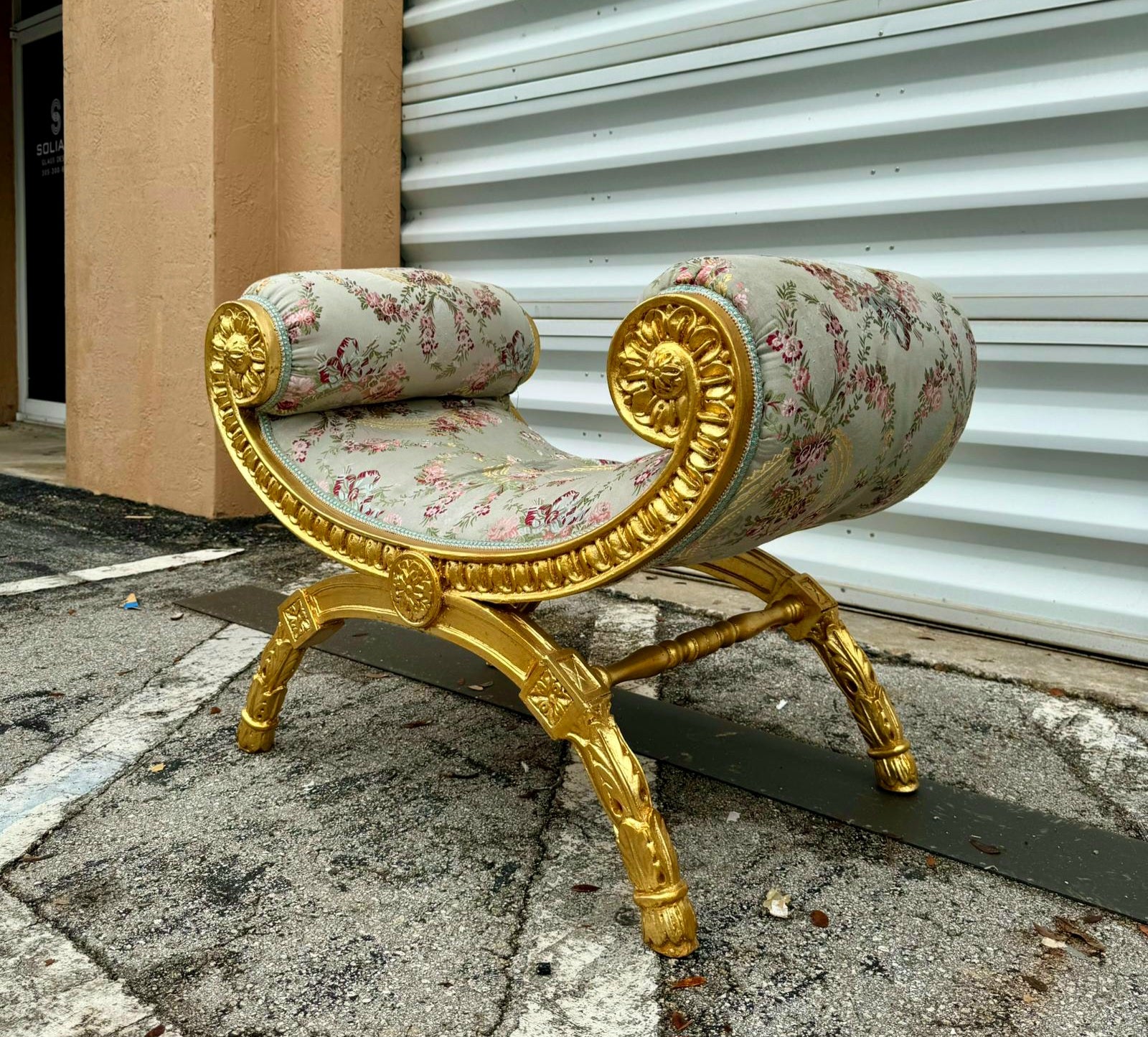 Sky Blue Bench French Style With Gold Leaf Details Rococo Baroque Furniture