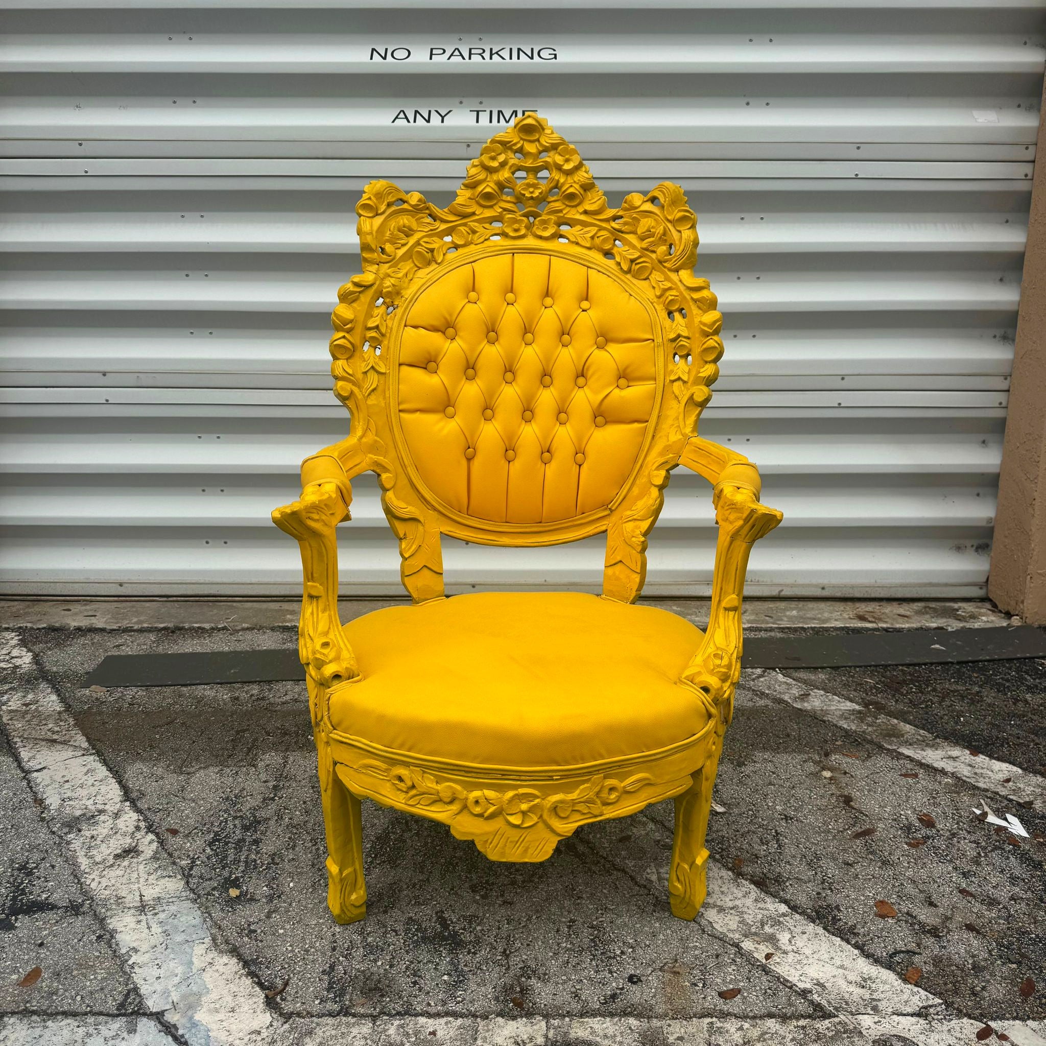 Yellow Leather Armchair Chair with Yellow Frame French Rococo Style Furniture