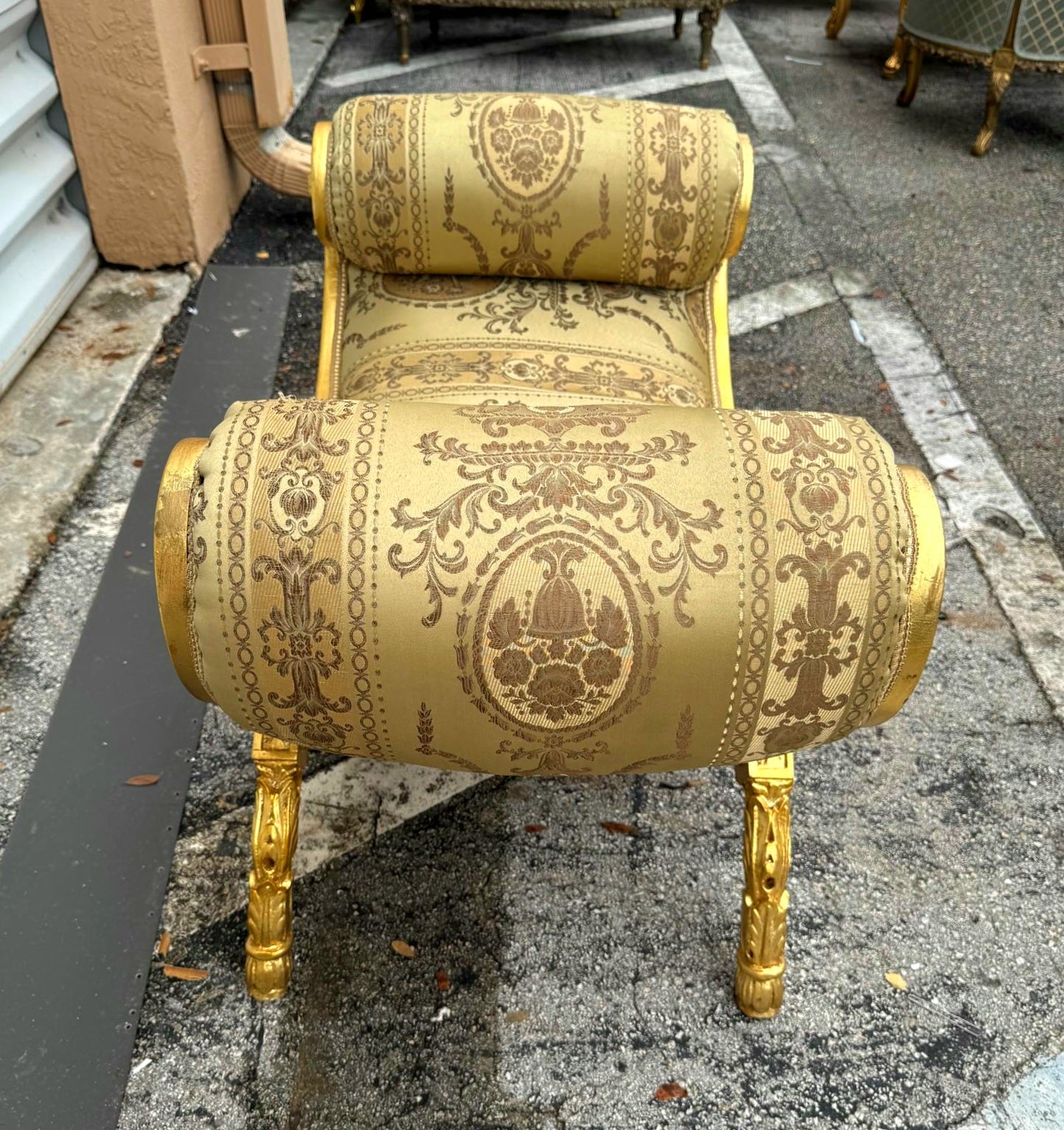Gold Small Bench French Style With Gold Details Rococo Baroque Furniture