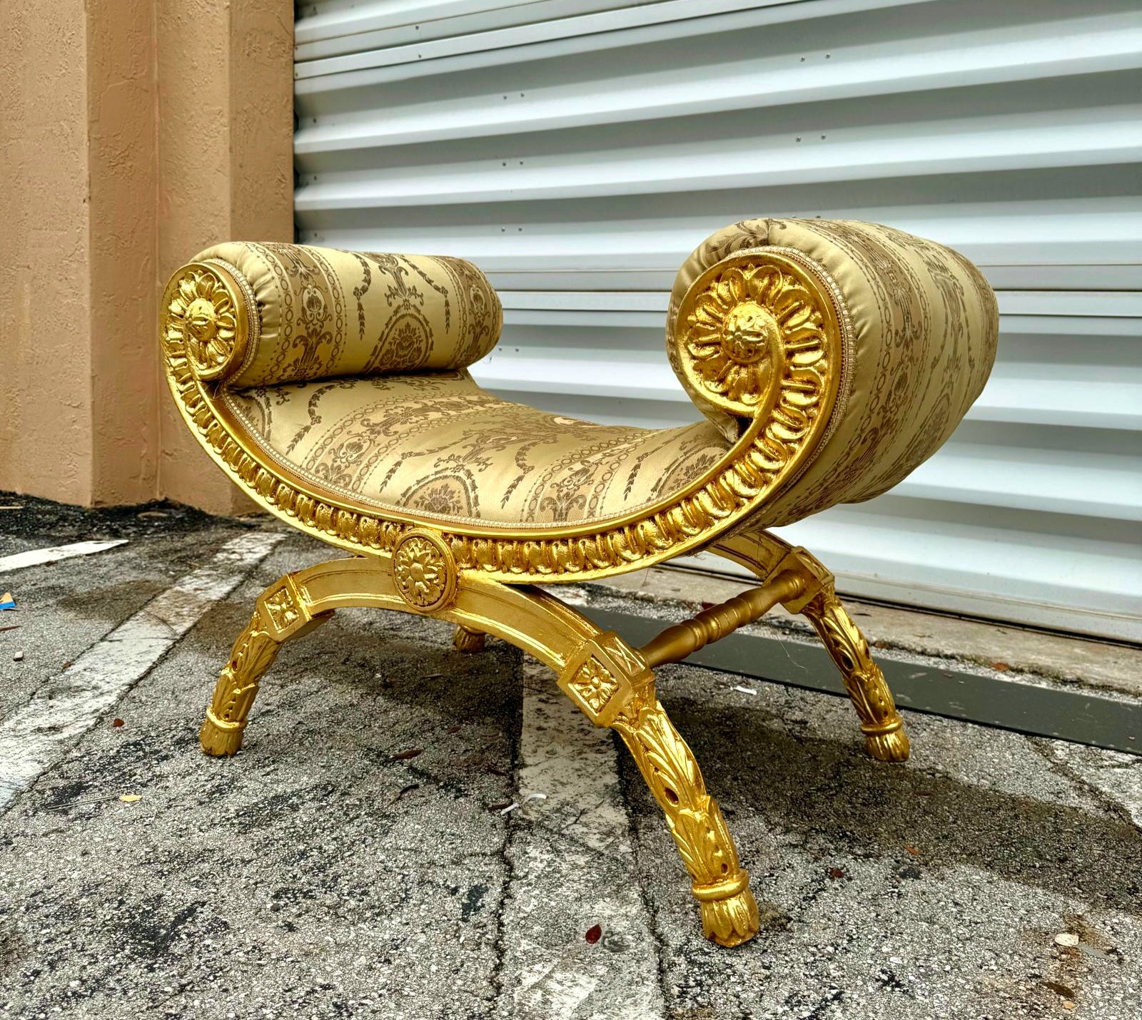 Gold Small Bench French Style With Gold Details Rococo Baroque Furniture