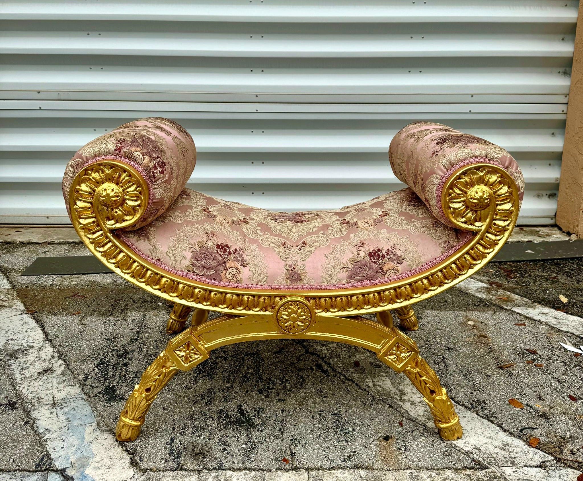 Pink Bench French Style With Gold Leaf Details Rococo Baroque Furniture