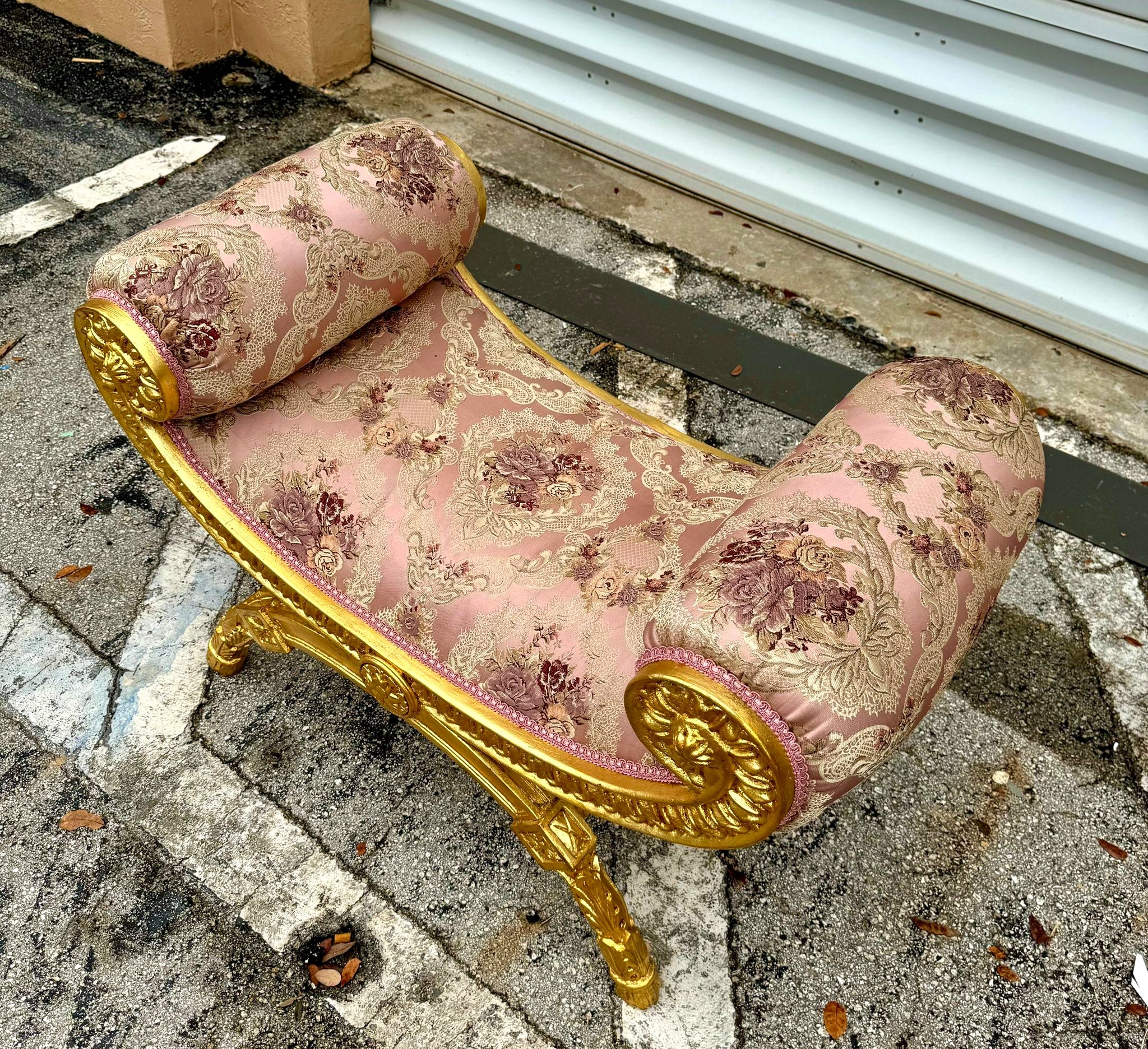 Pink Bench French Style With Gold Leaf Details Rococo Baroque Furniture