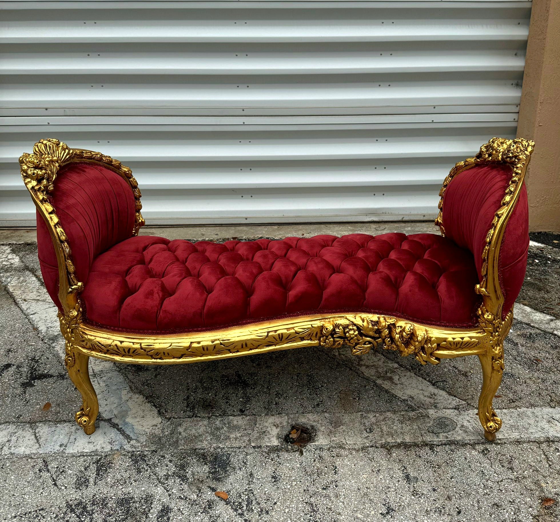 Marquis French Tufted Bench Red Velvet French Bench Home Decor Furniture