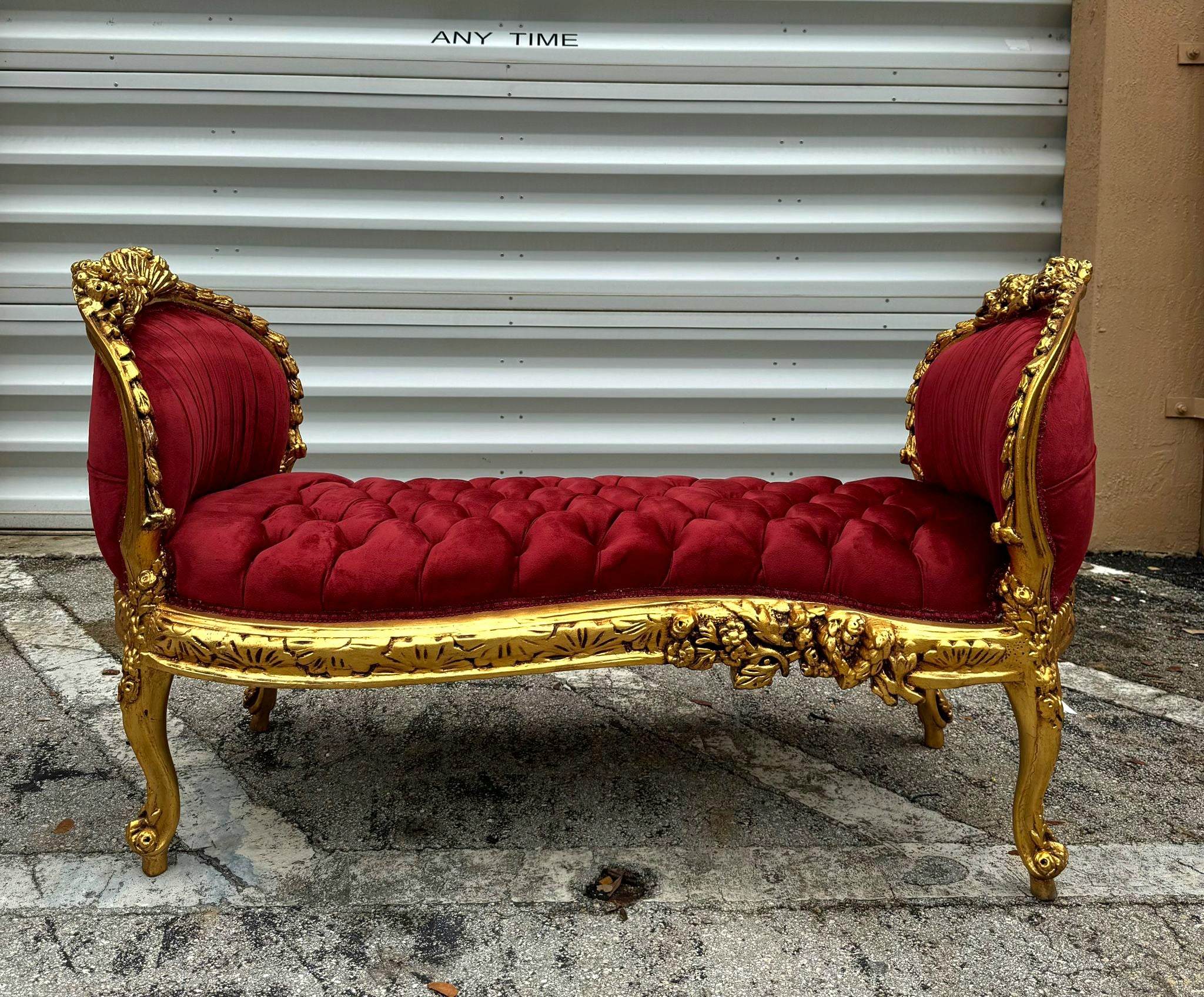 Marquis French Tufted Bench Red Velvet French Bench Home Decor Furniture