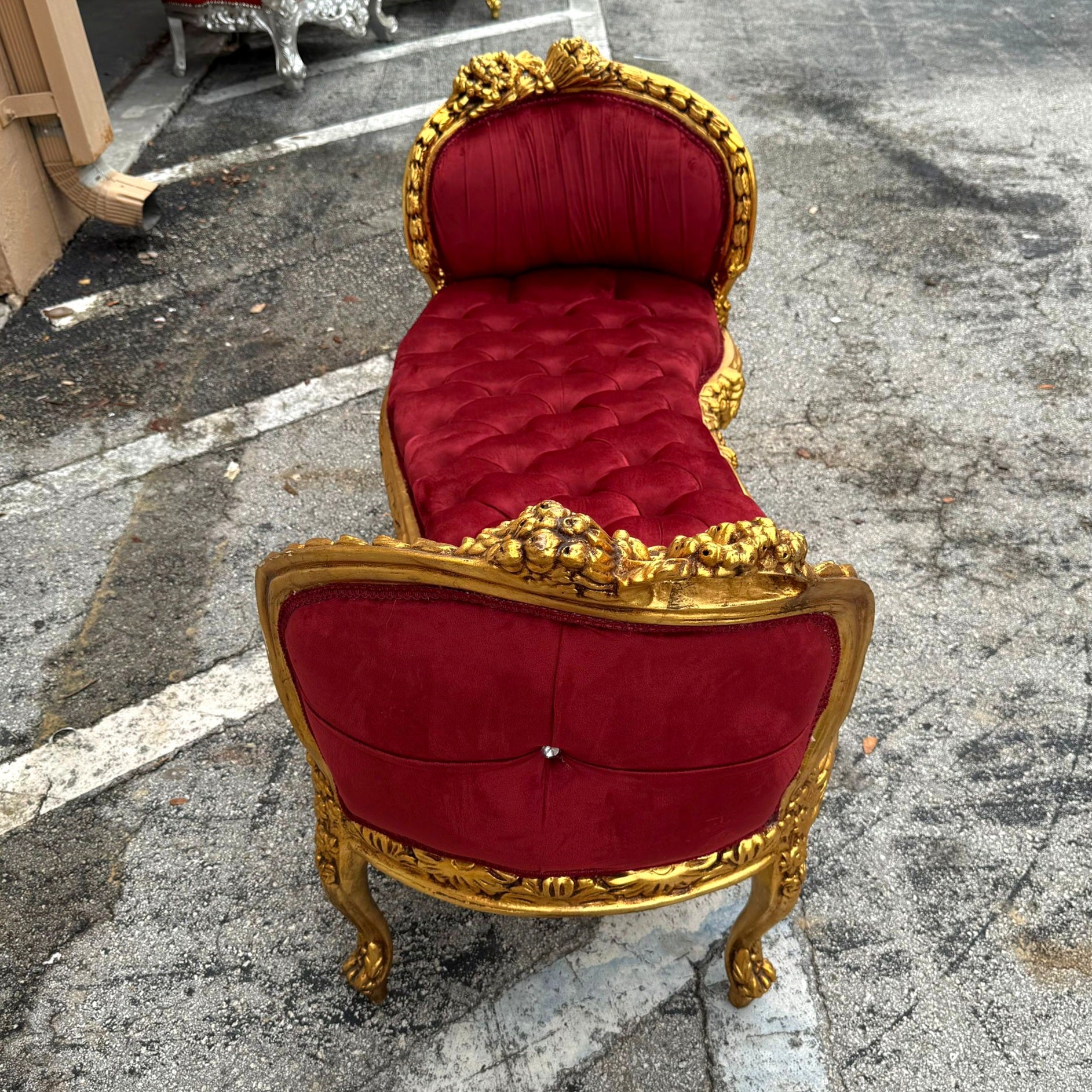 Marquis French Tufted Bench Red Velvet French Bench Home Decor Furniture