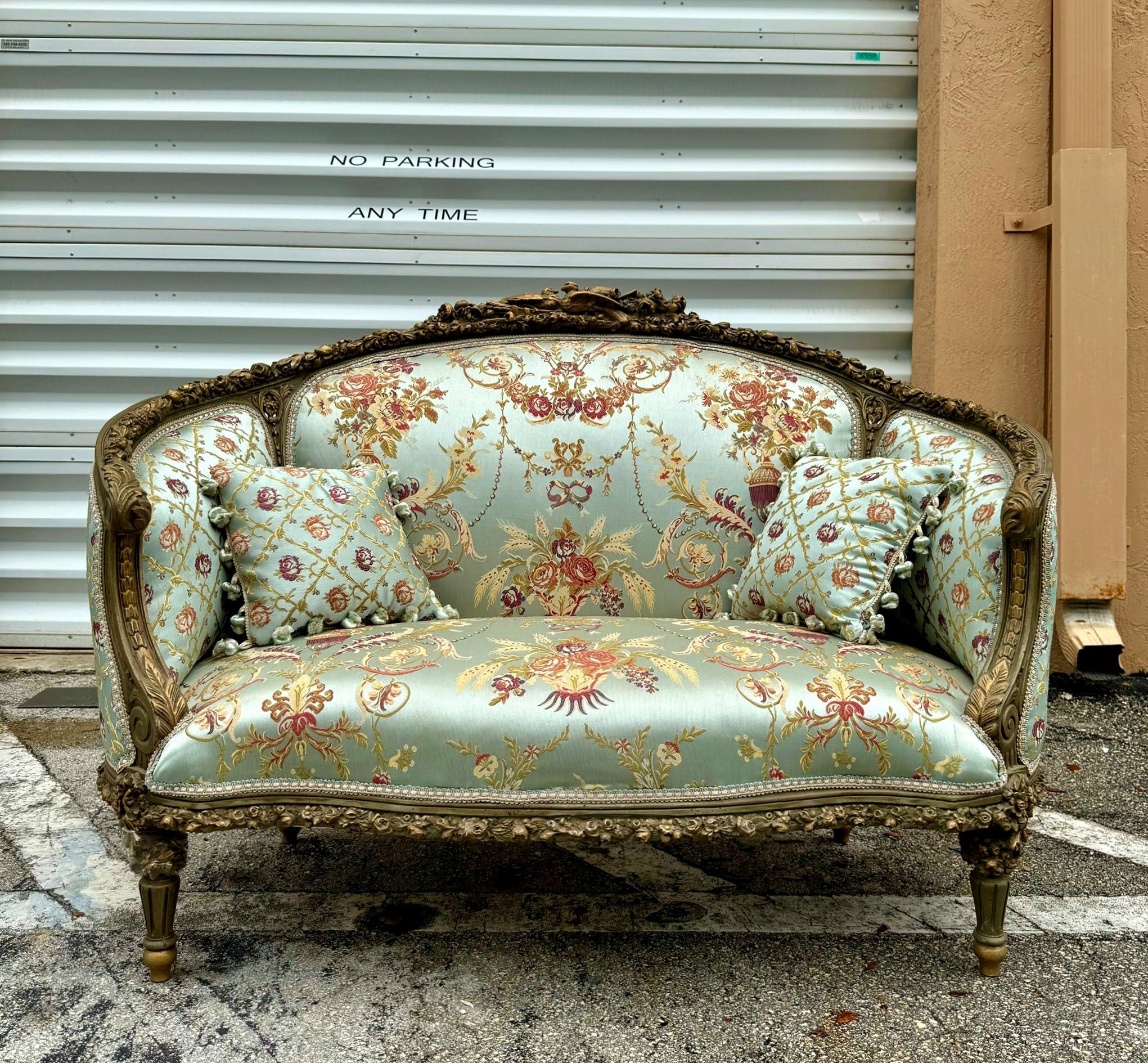 Baroque Style Sky Blue Sofa Interior Design Gold Leaf Details French