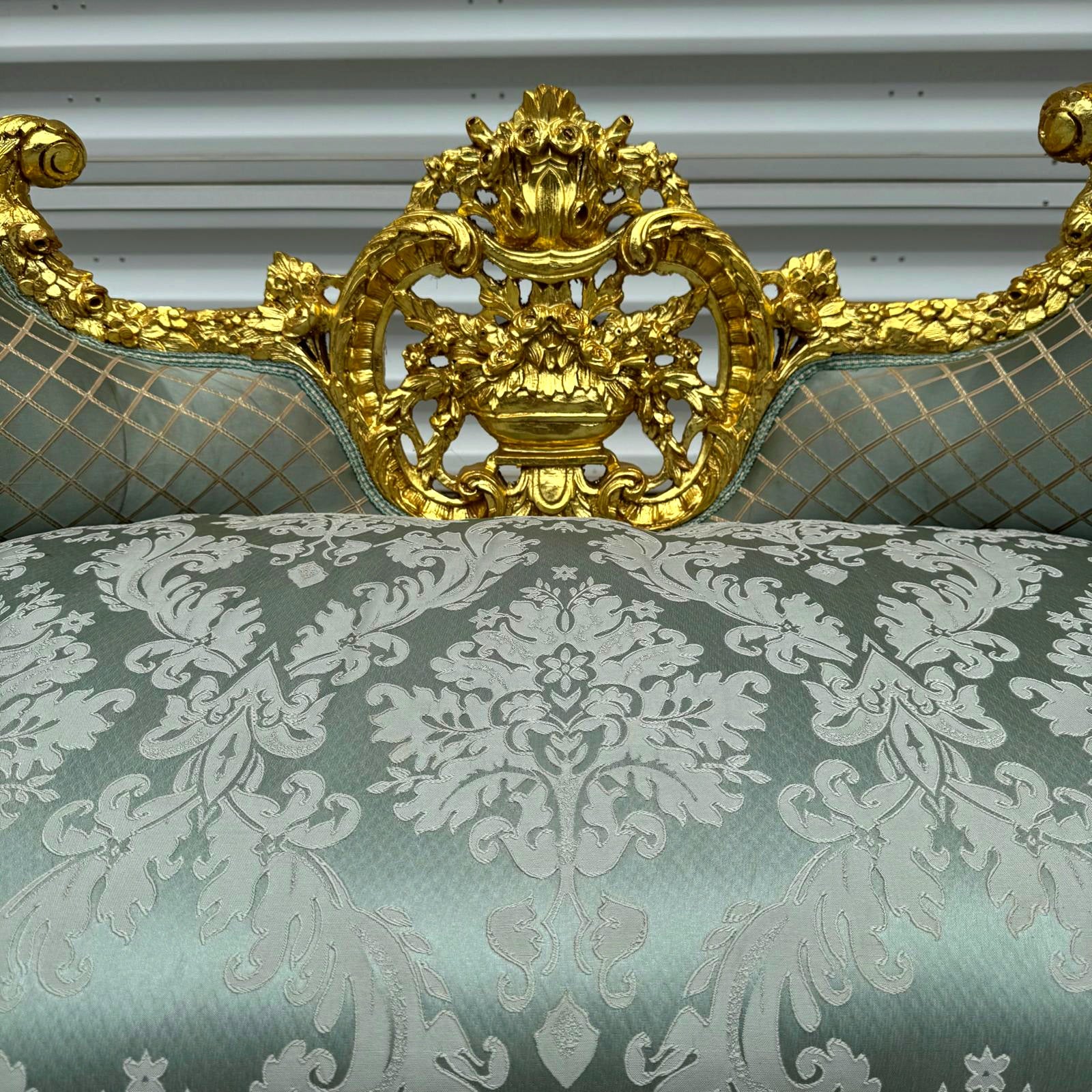 French Style Blue Small Settee Gold Details Bench Furniture Home