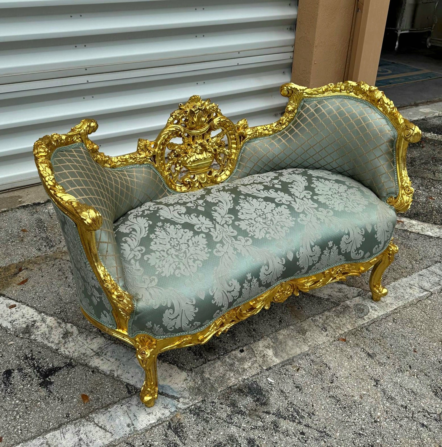 French Style Blue Small Settee Gold Details Bench Furniture Home