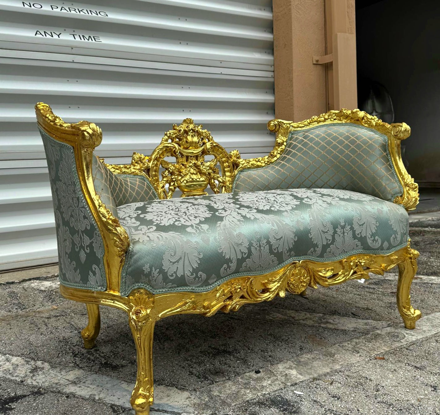 French Style Blue Small Settee Gold Details Bench Furniture Home