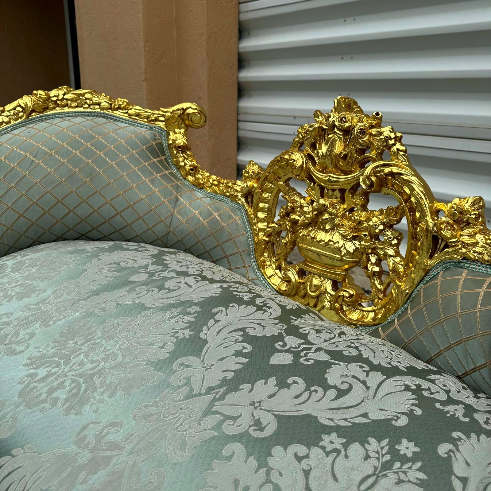 French Style Blue Small Settee Gold Details Bench Furniture Home