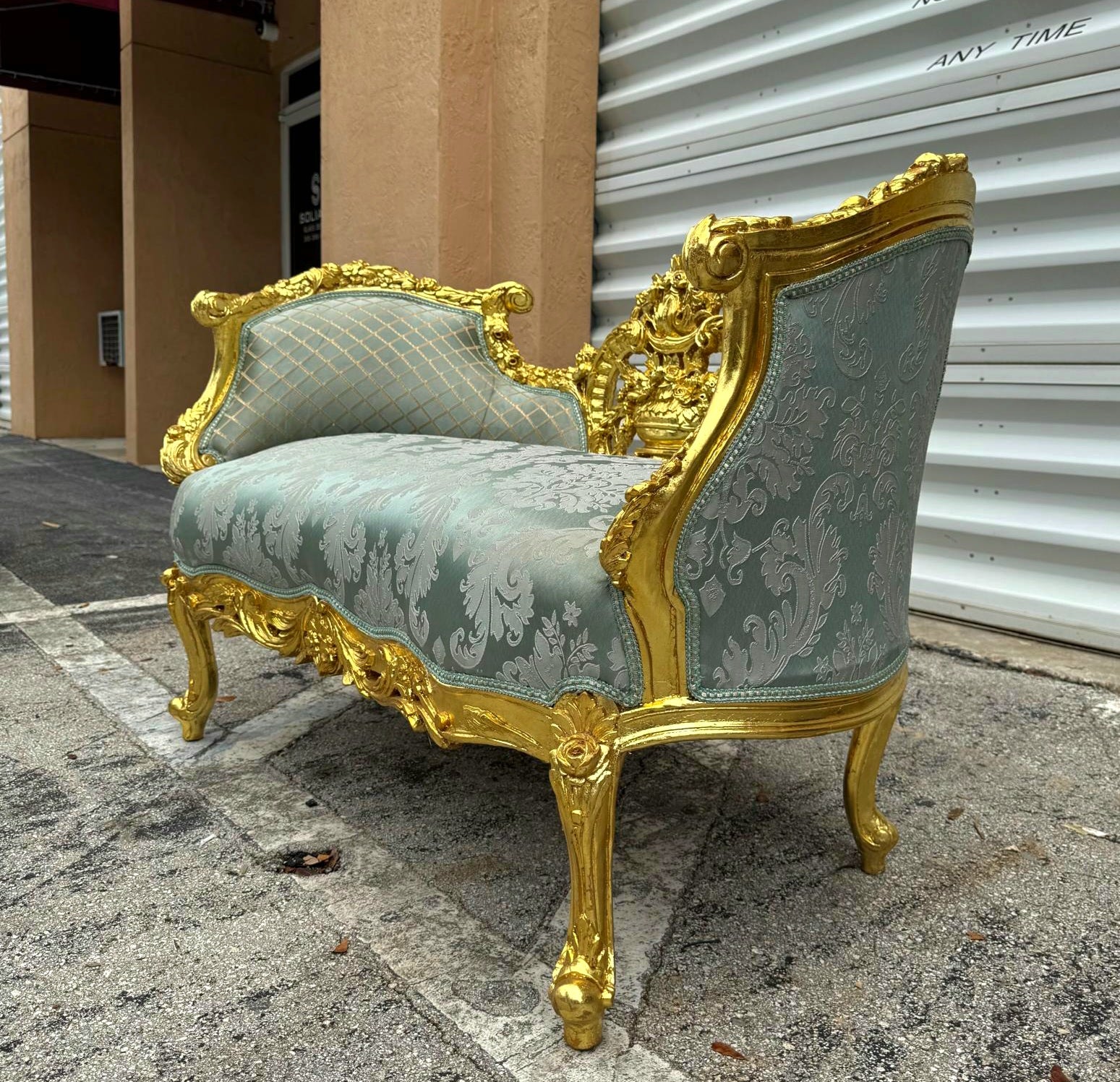 French Style Blue Small Settee Gold Details Bench Furniture Home