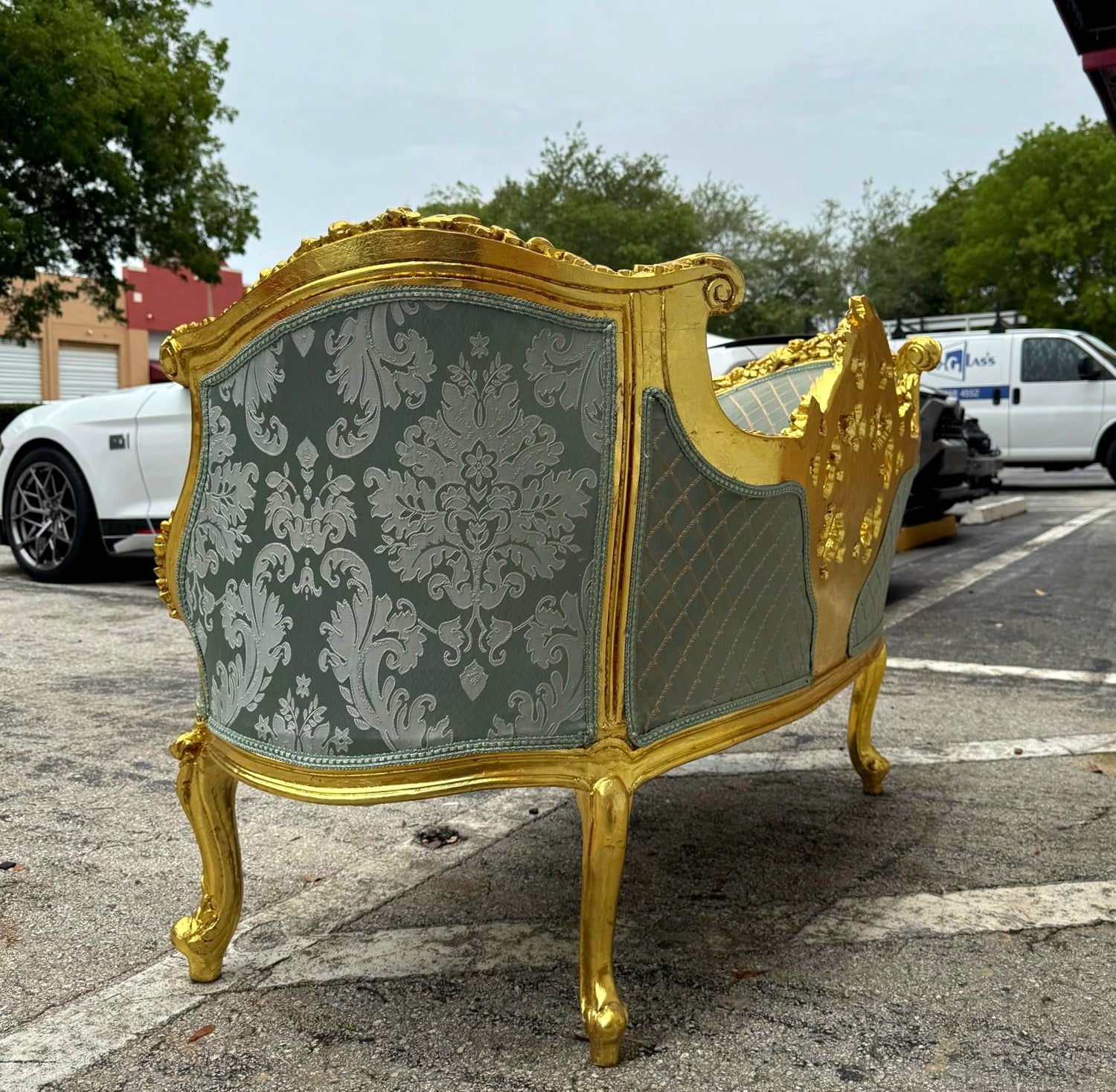 French Style Blue Small Settee Gold Details Bench Furniture Home