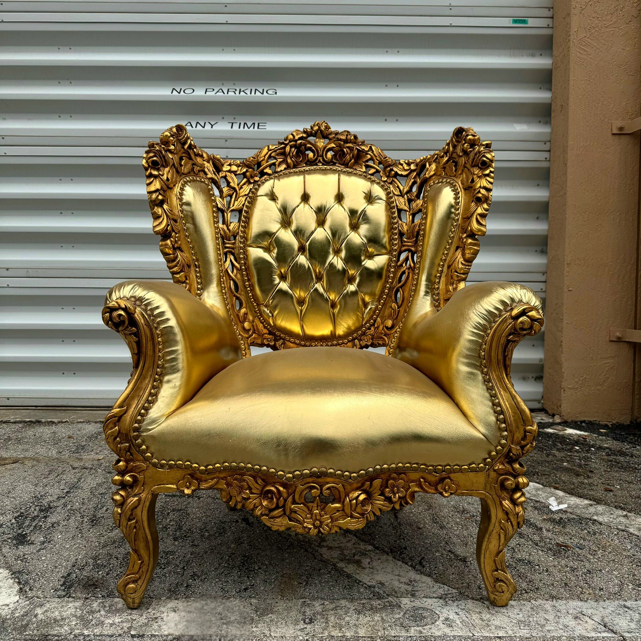French Style Vintage Gold Bergere Wing Chair with Gold Leaf Details Furniture