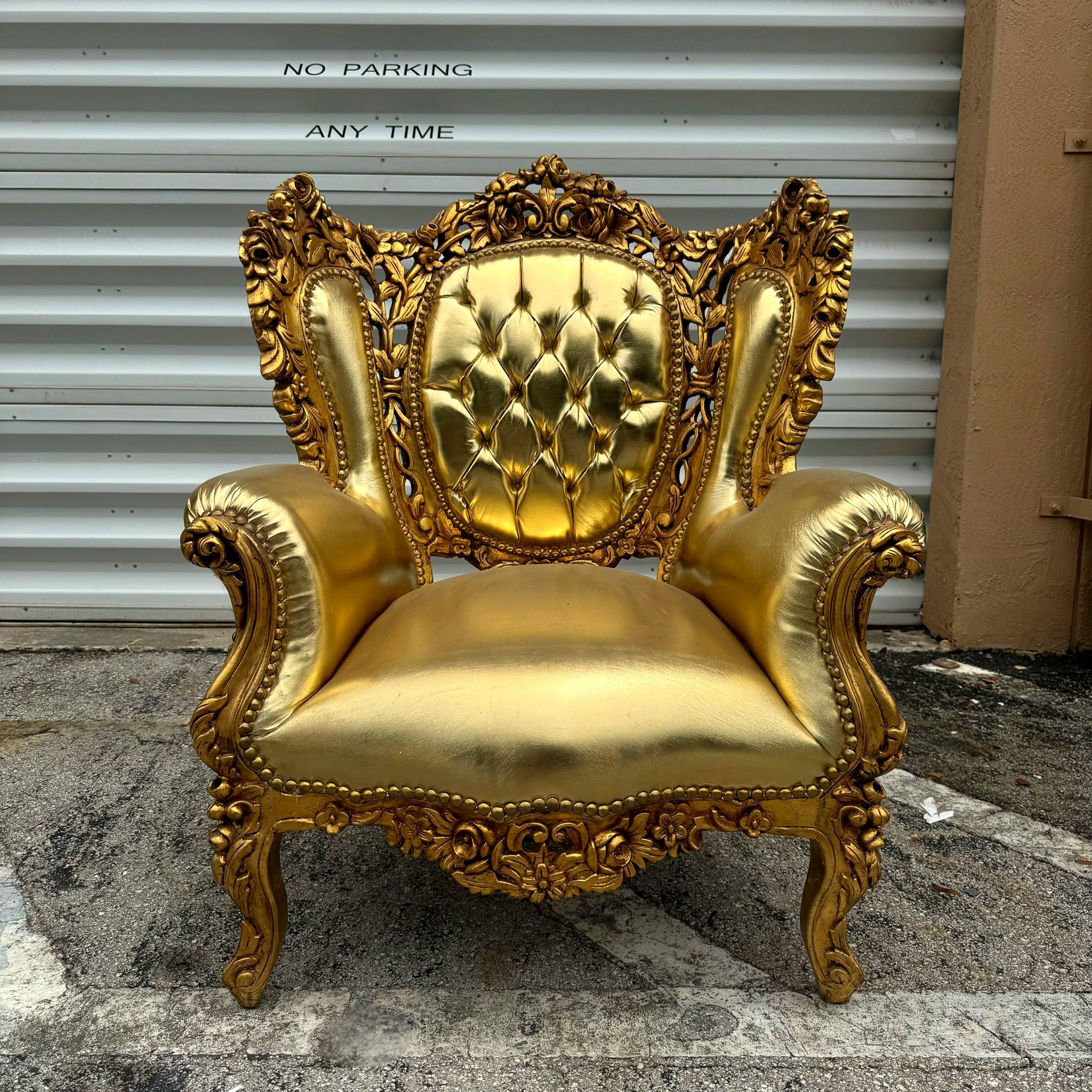 French Style Vintage Gold Bergere Wing Chair with Gold Leaf Details Furniture