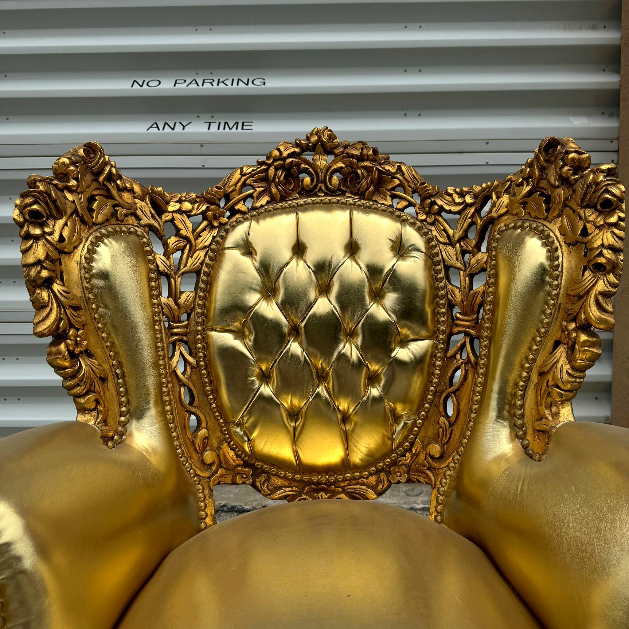 French Style Vintage Gold Bergere Wing Chair with Gold Leaf Details Furniture