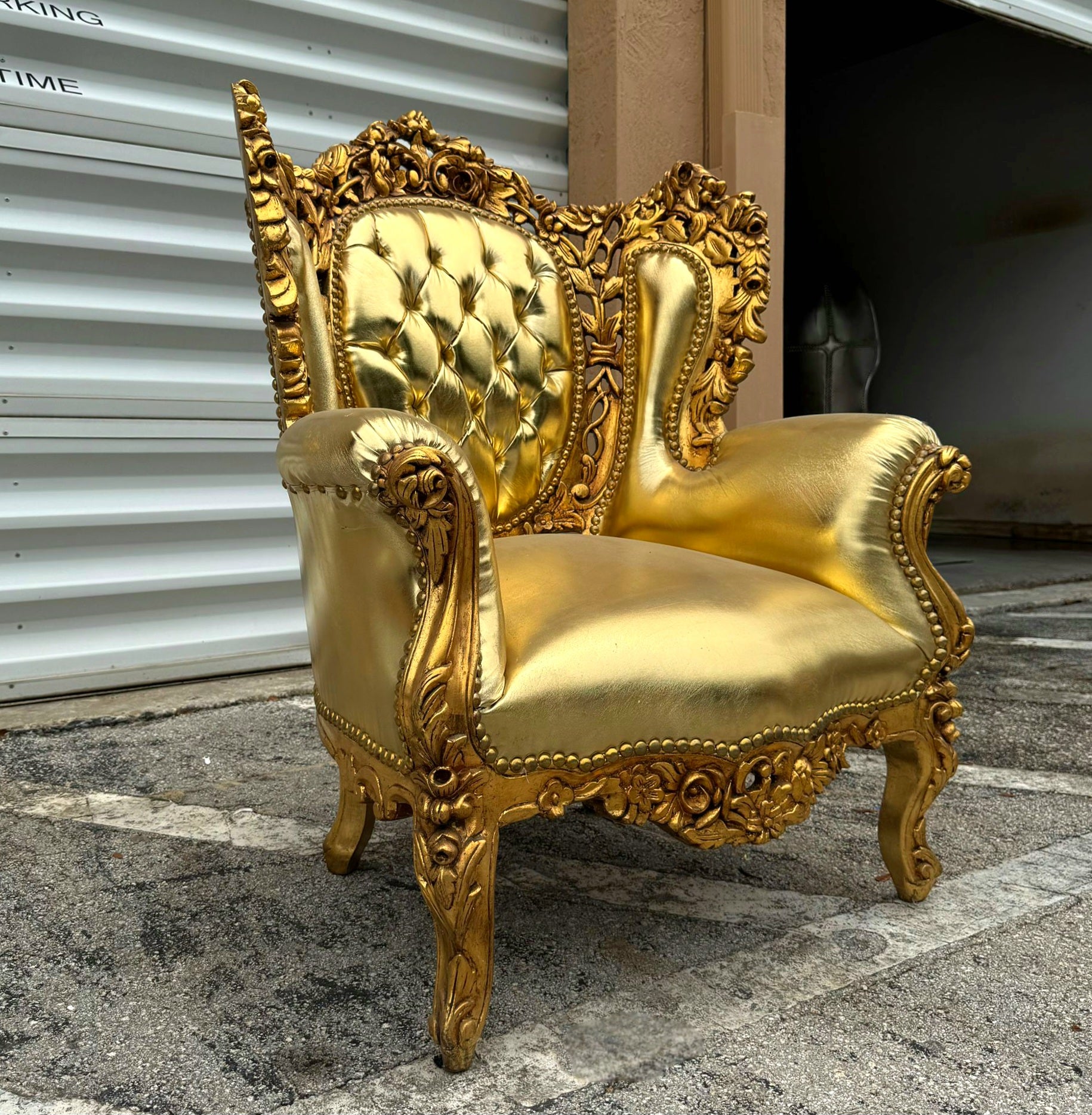French Style Vintage Gold Bergere Wing Chair with Gold Leaf Details Furniture