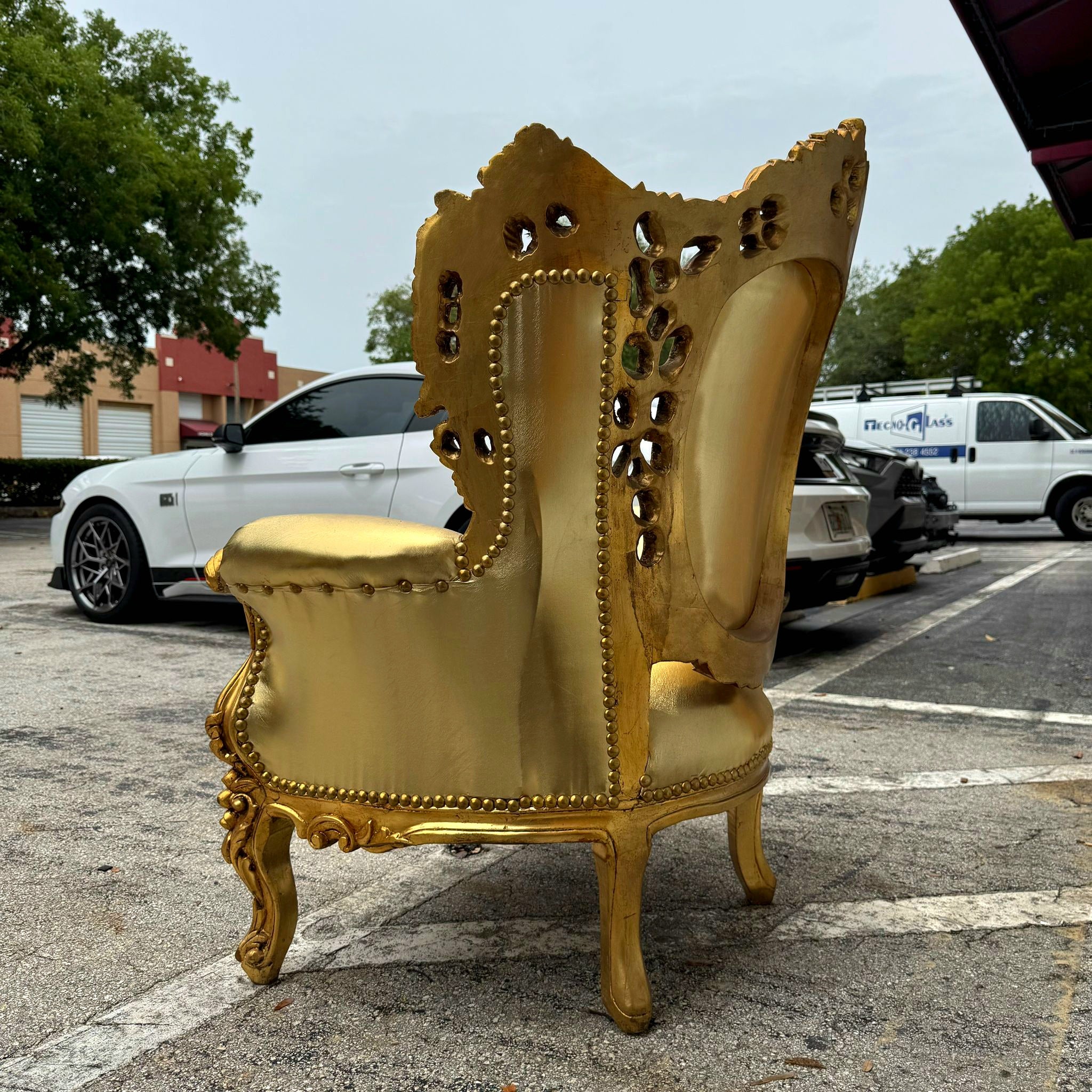 French Style Vintage Gold Bergere Wing Chair with Gold Leaf Details Furniture