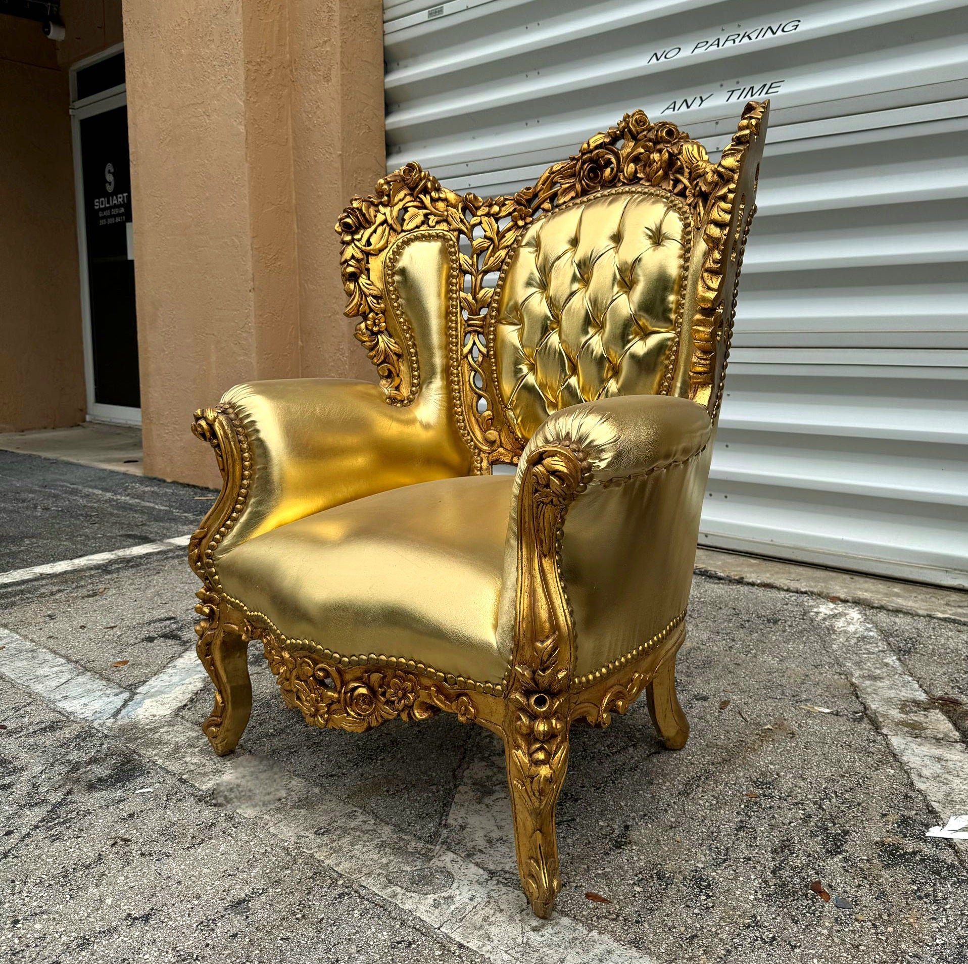 French Style Vintage Gold Bergere Wing Chair with Gold Leaf Details Furniture