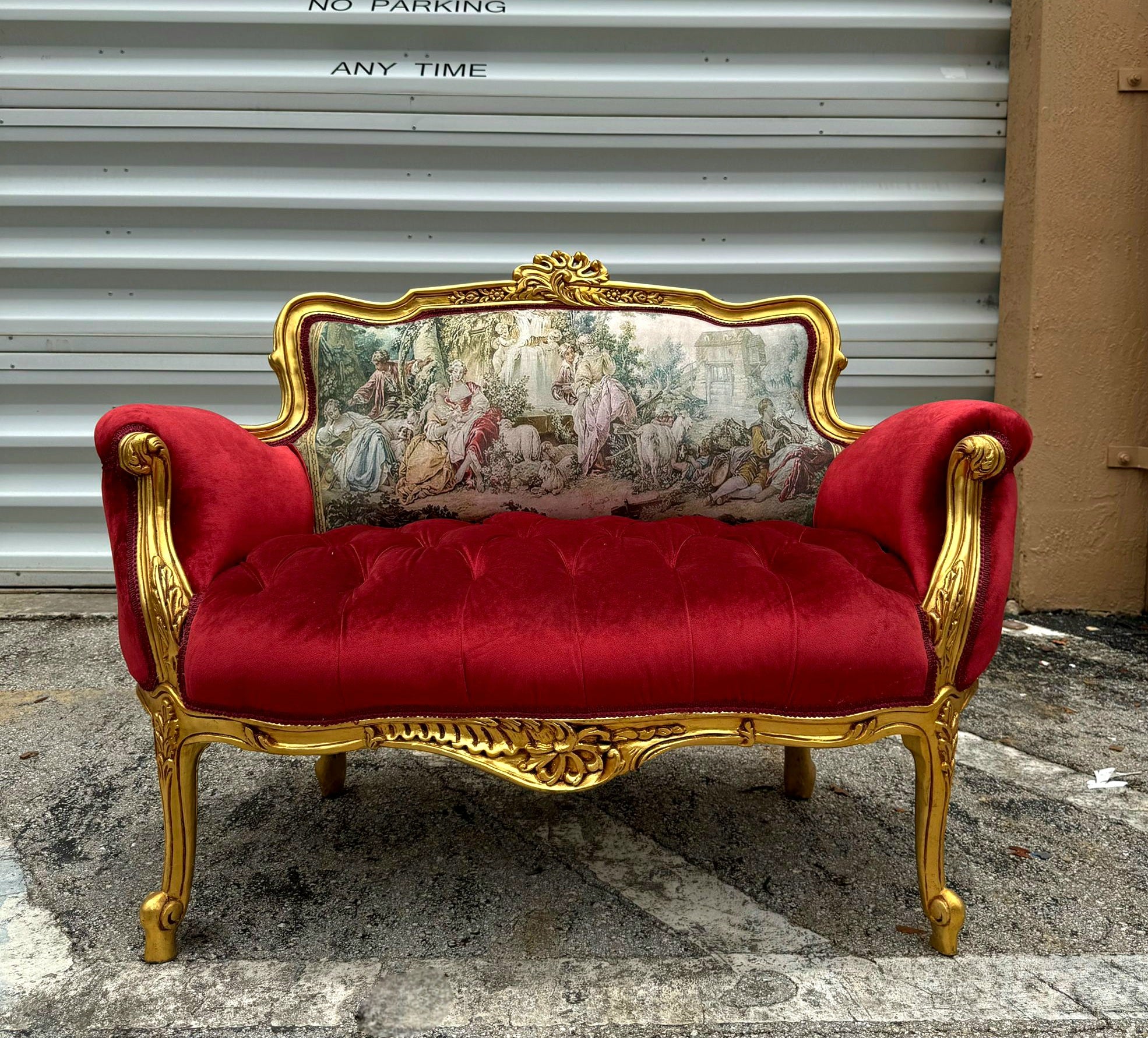 Marquis French Tufted Settee Red Velvet French Style Home Decor Furniture