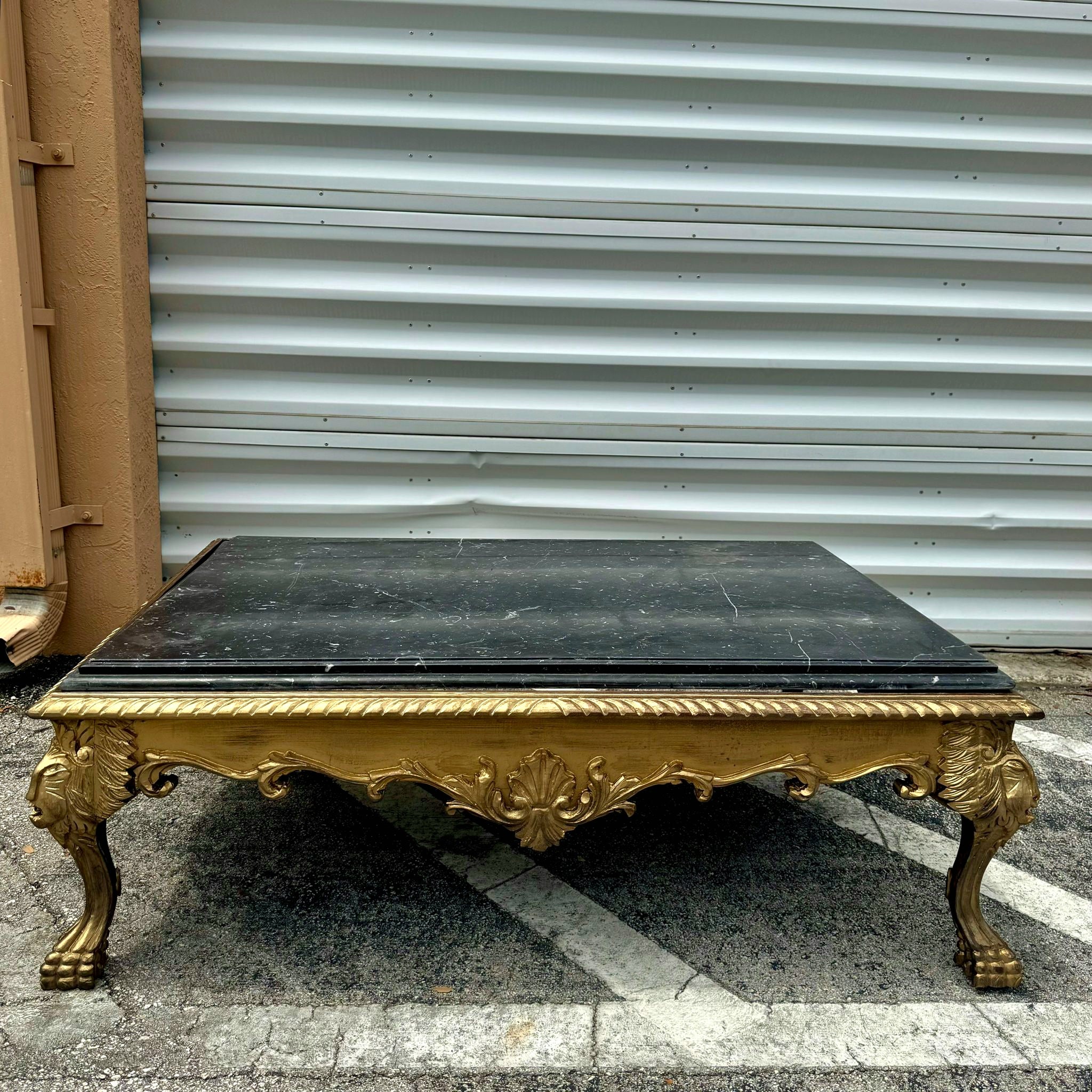 Gold Leaf Coffee Table with Customizable Marble Top French Baroque Style