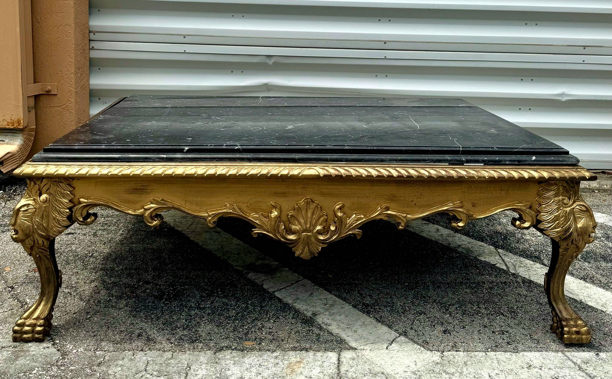 Gold Leaf Coffee Table with Customizable Marble Top French Baroque Style