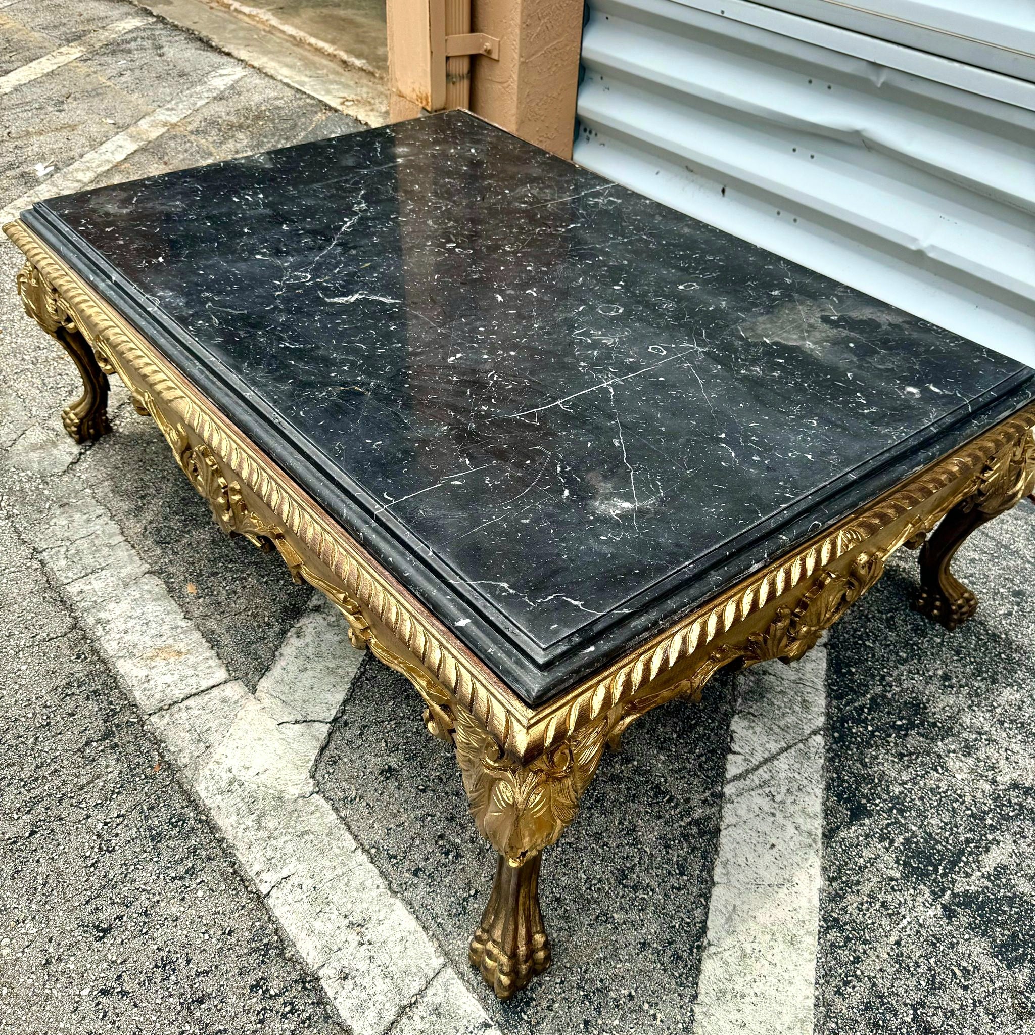 Gold Leaf Coffee Table with Customizable Marble Top French Baroque Style