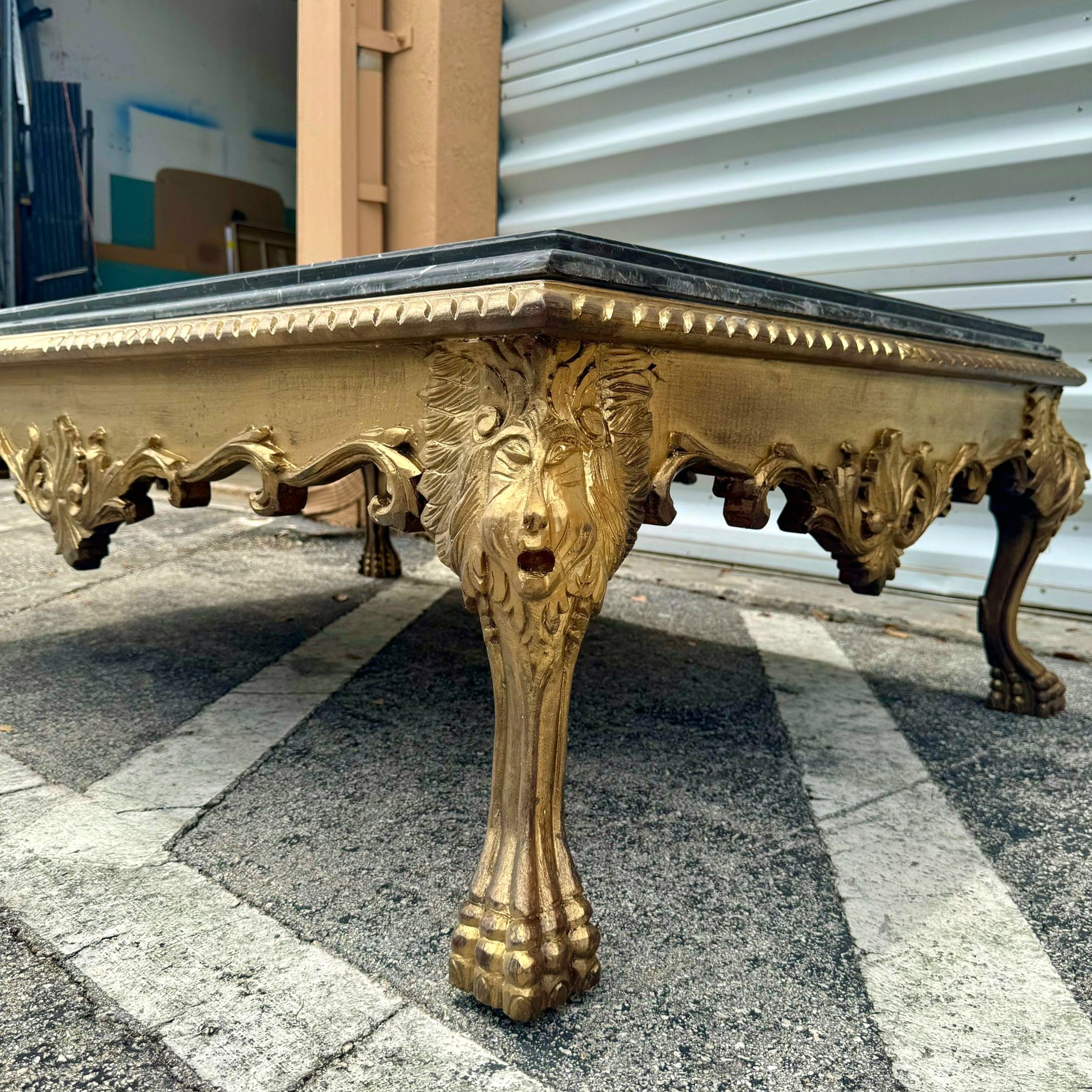 Gold Leaf Coffee Table with Customizable Marble Top French Baroque Style
