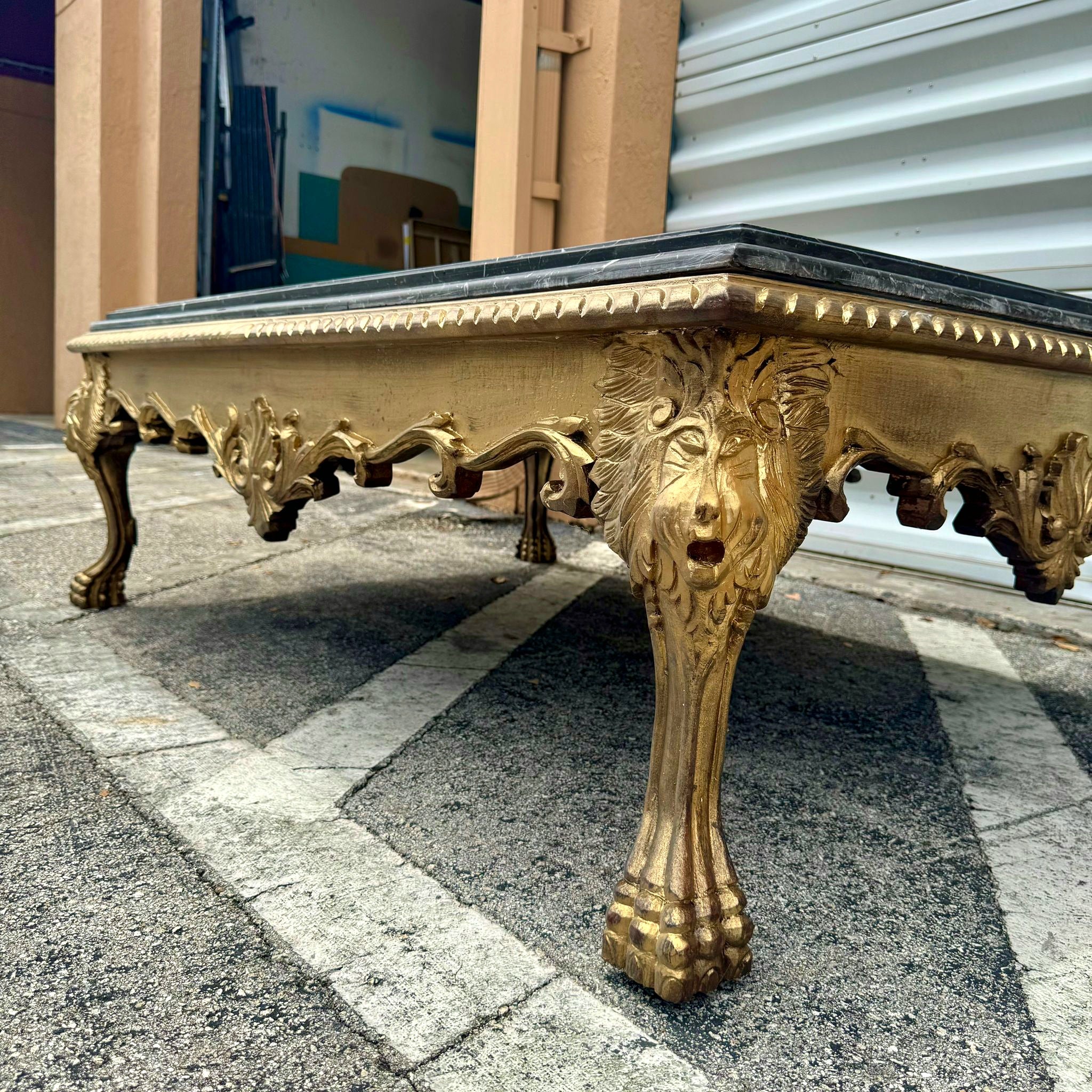 Gold Leaf Coffee Table with Customizable Marble Top French Baroque Style