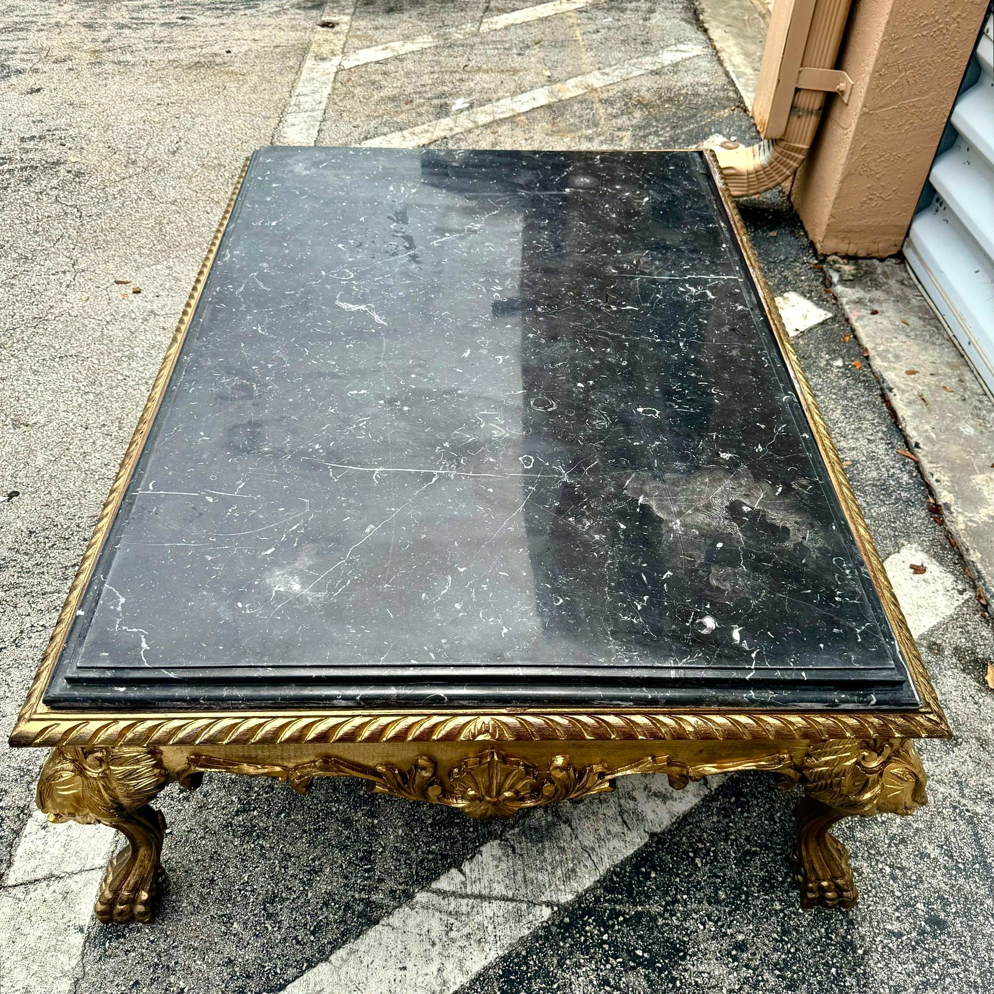 Gold Leaf Coffee Table with Customizable Marble Top French Baroque Style