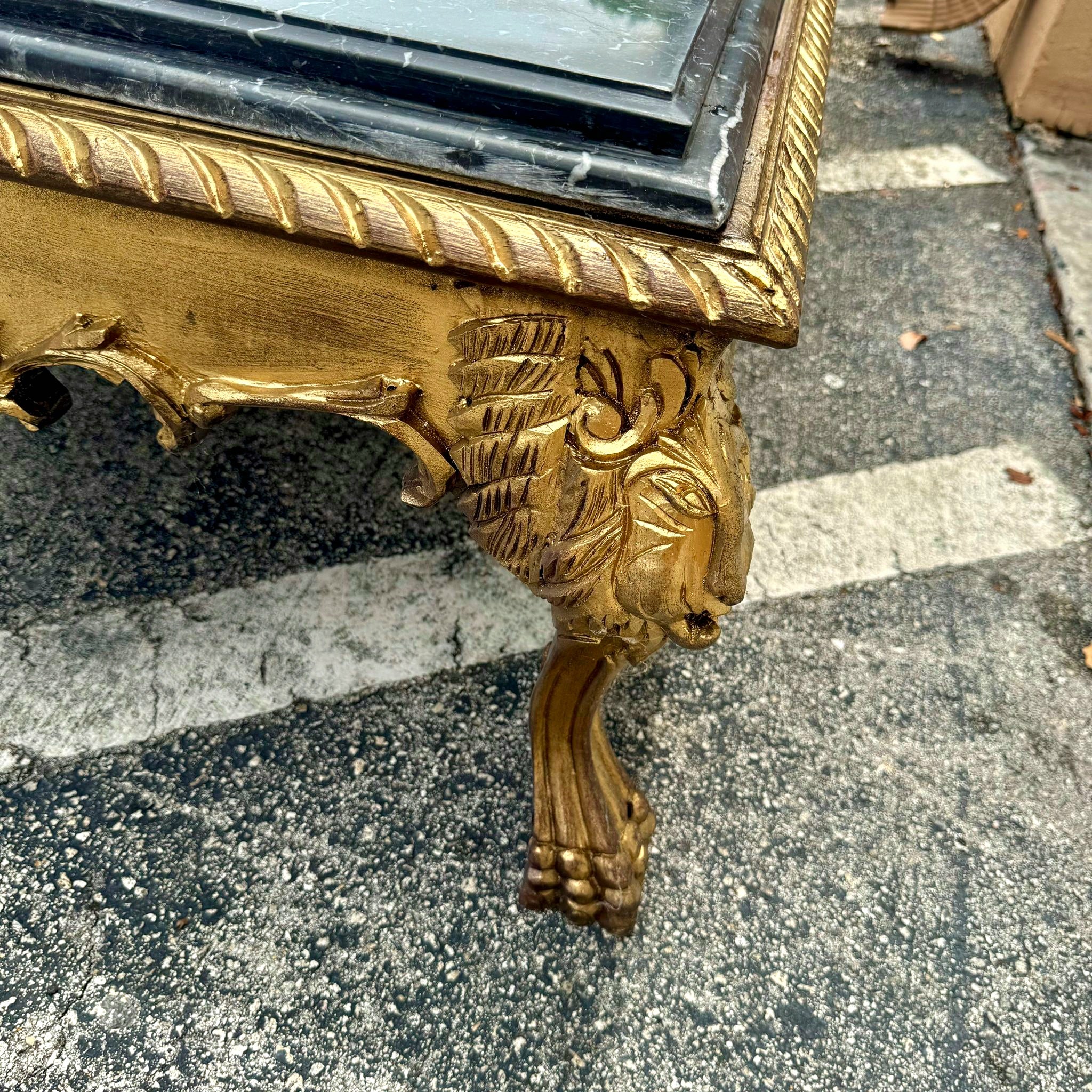 Gold Leaf Coffee Table with Customizable Marble Top French Baroque Style